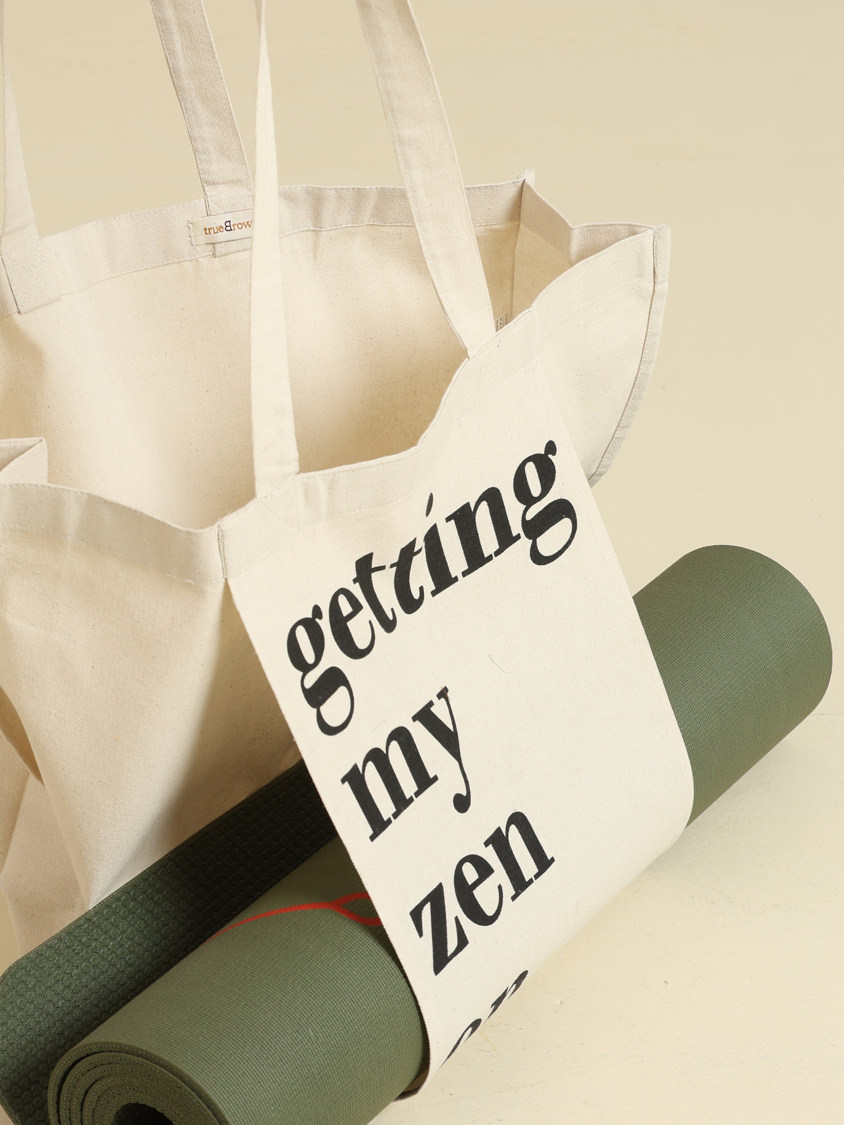 trueBrowns Off White Yoga Tote Bag