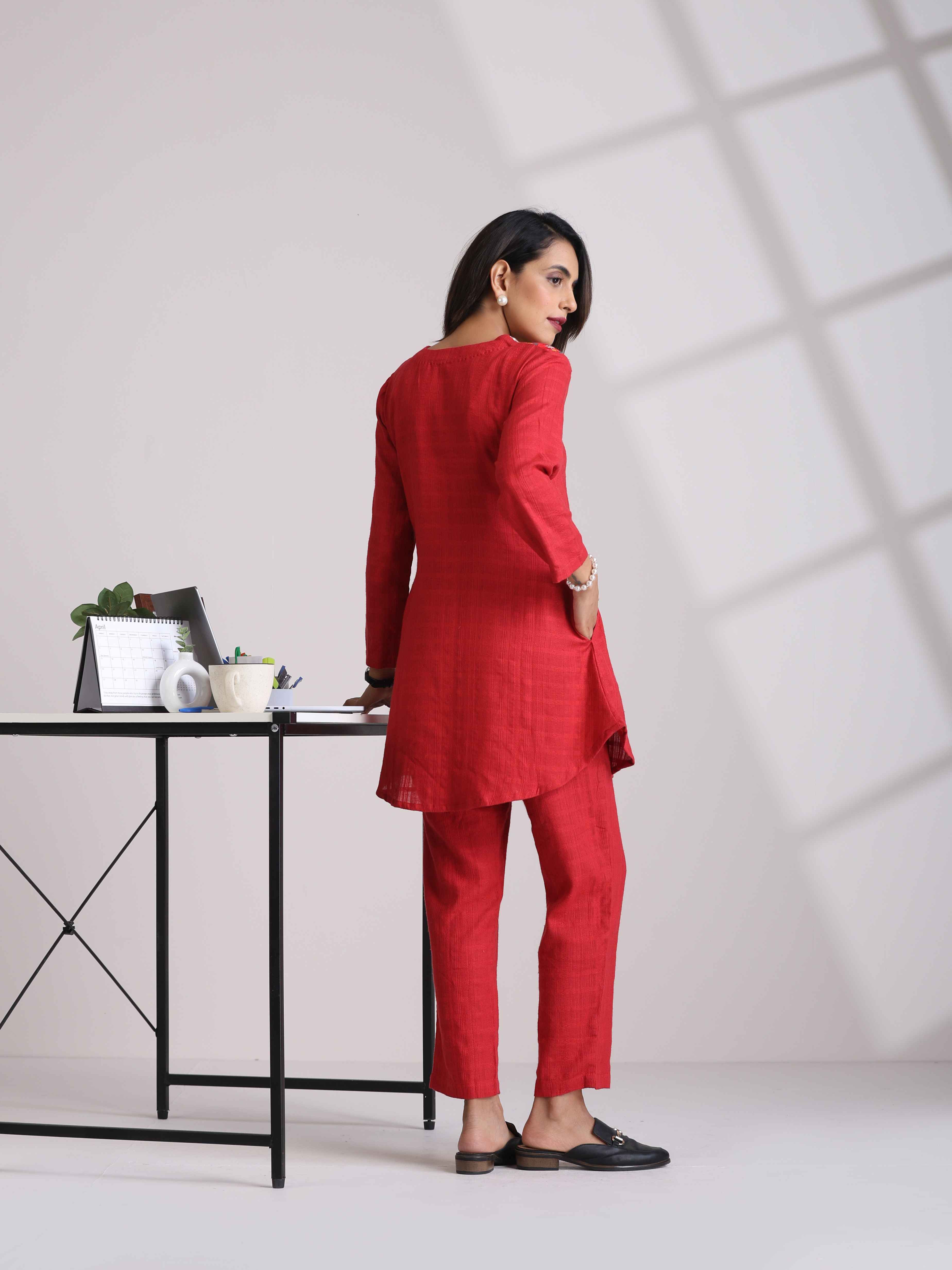 trueBrowns Red Cotton Dobby Co-ord set