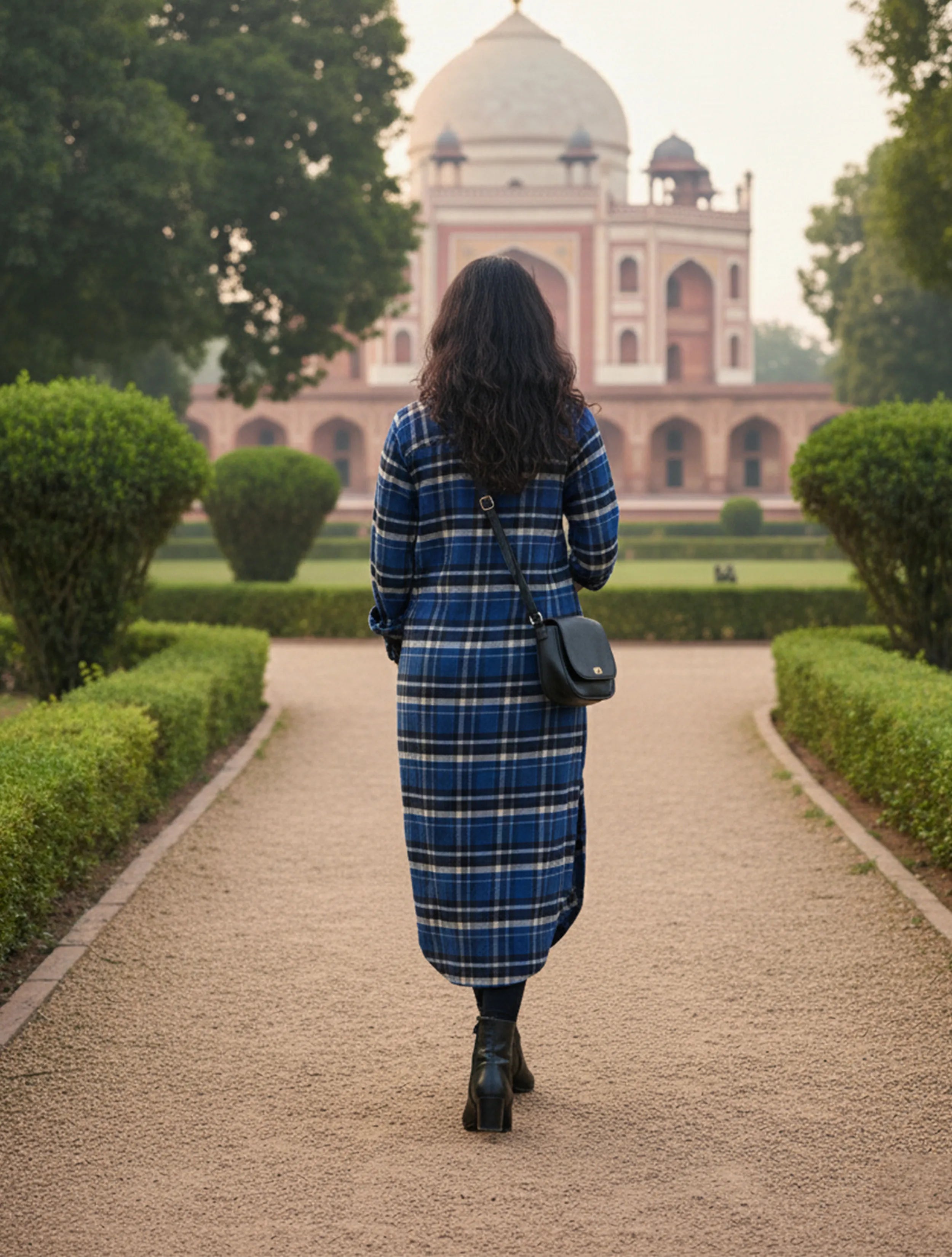 trueBrowns Blue Check Long Shirt Dress
