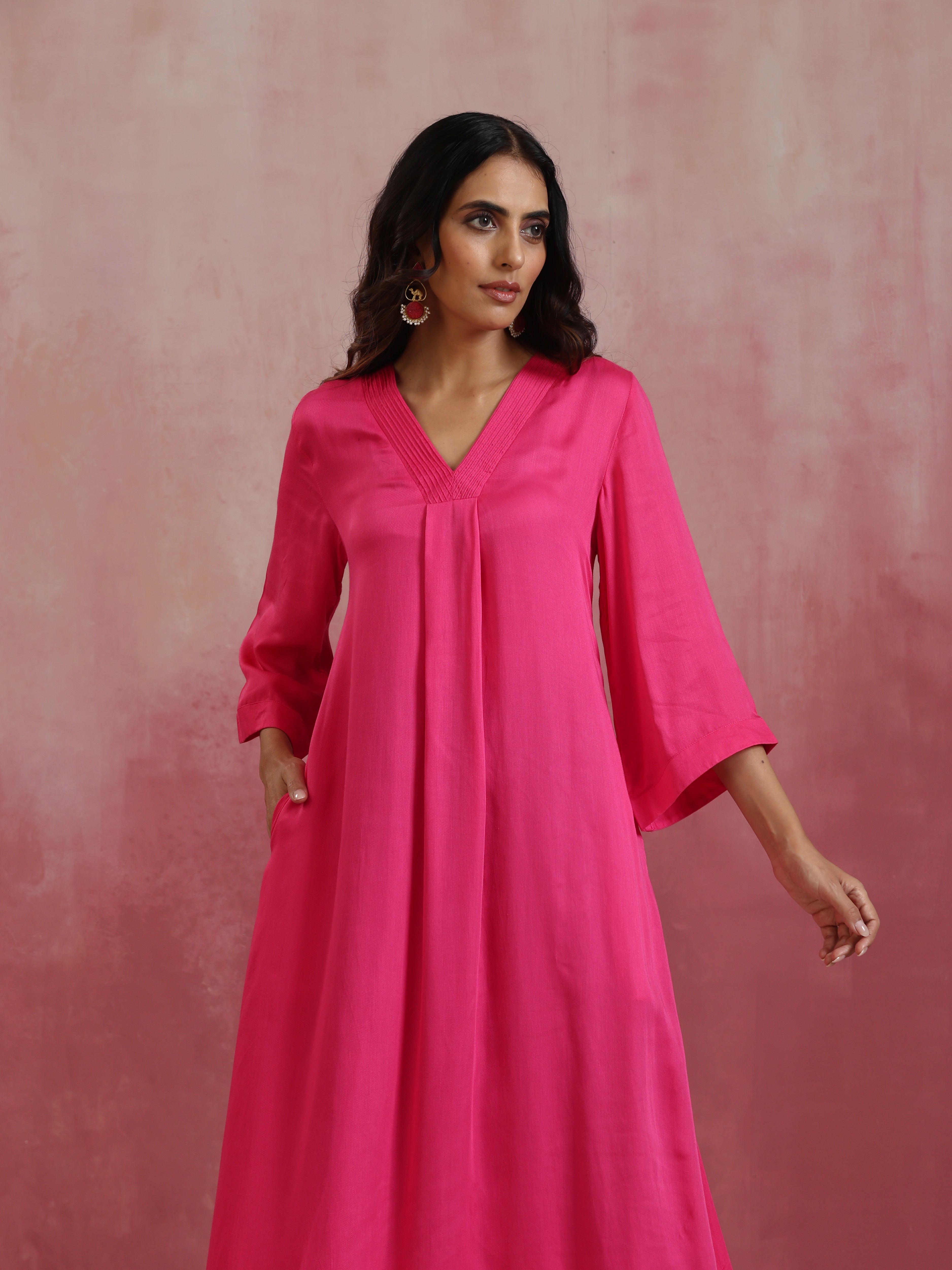 trueBrowns Pink Modal Boxpleat Kurta Set