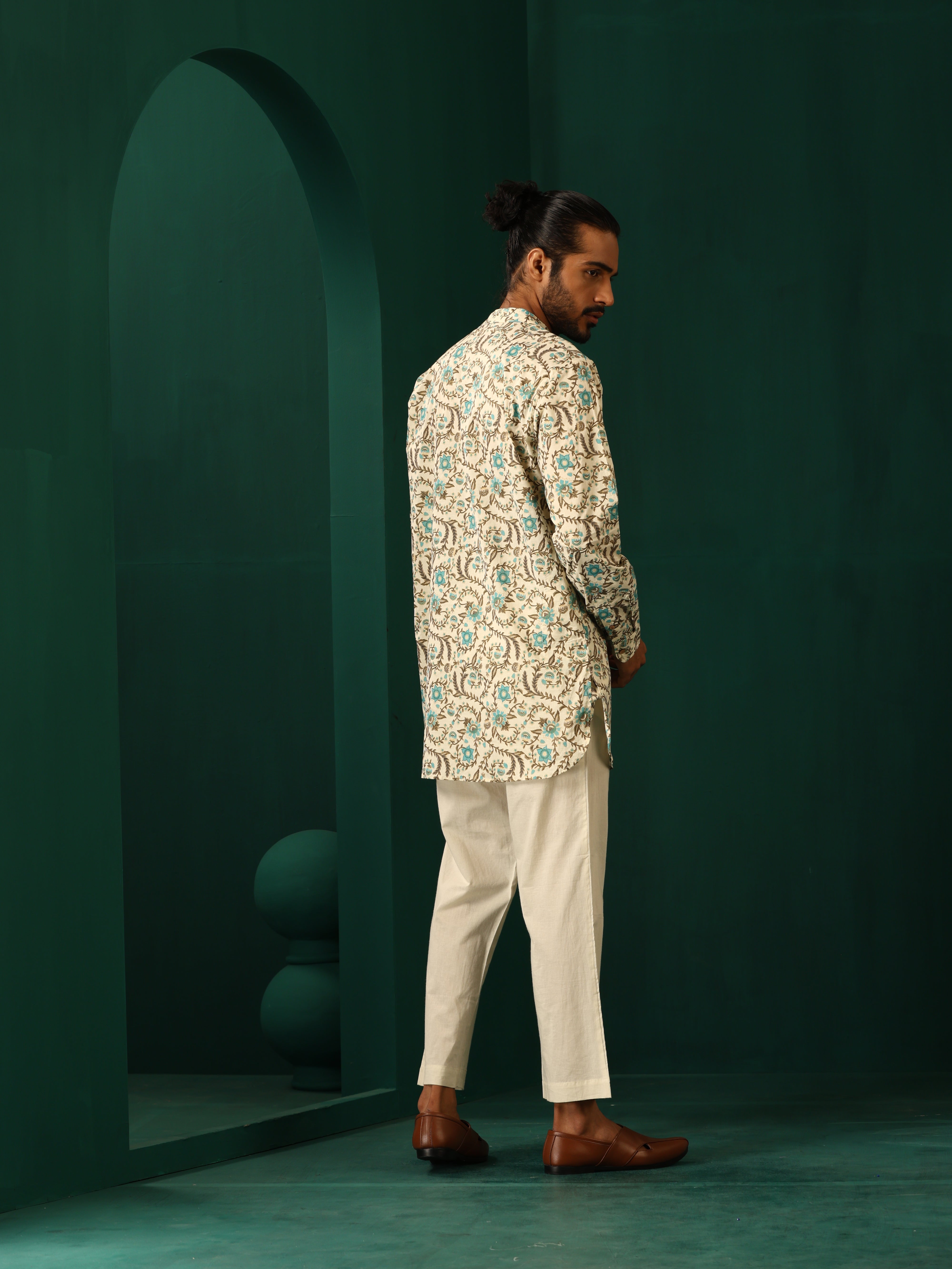 trueBrowns Men Teal Floral Cotton Printed Co-ord Set