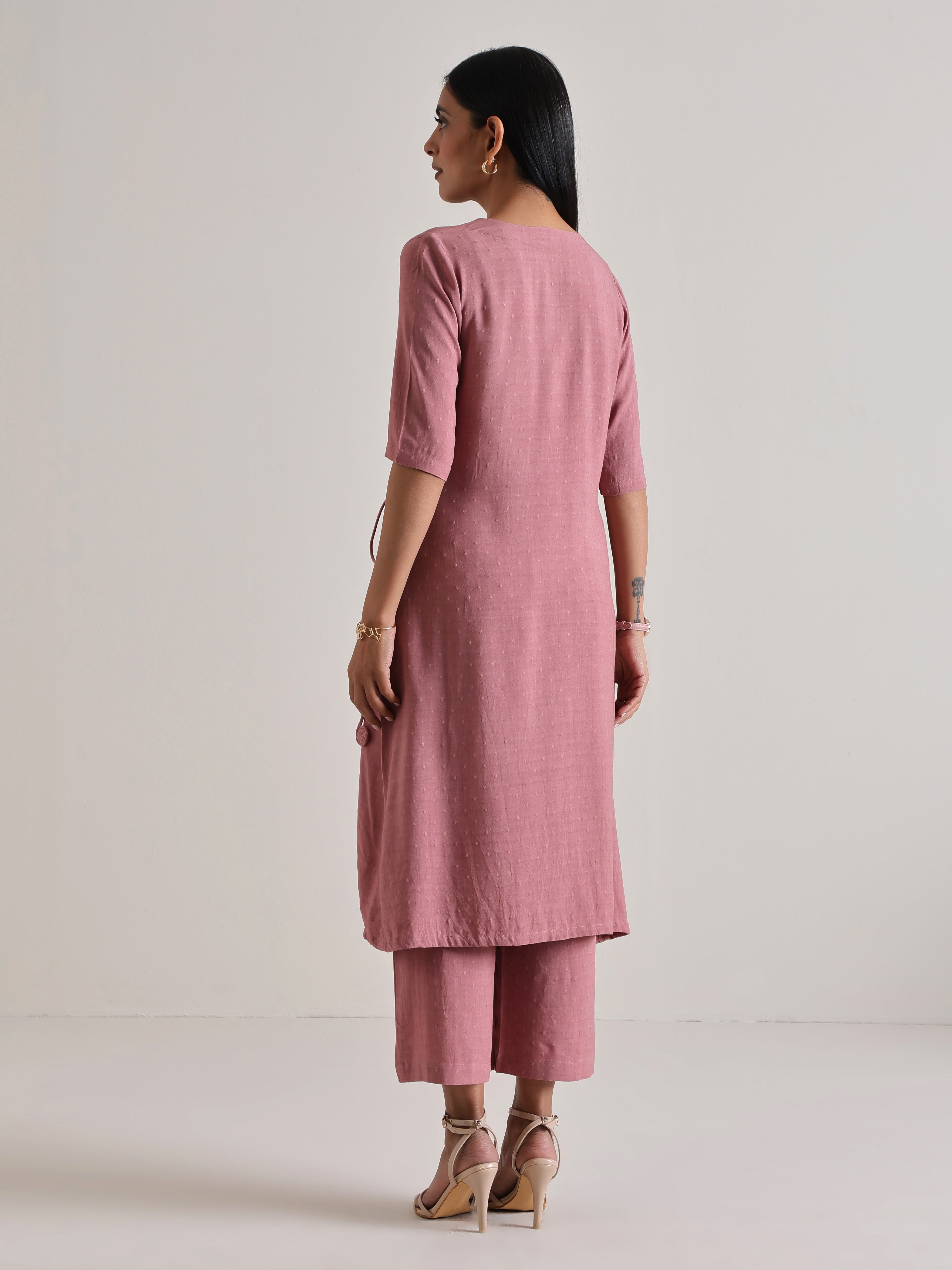 Mauve Angrakha Kurta Set