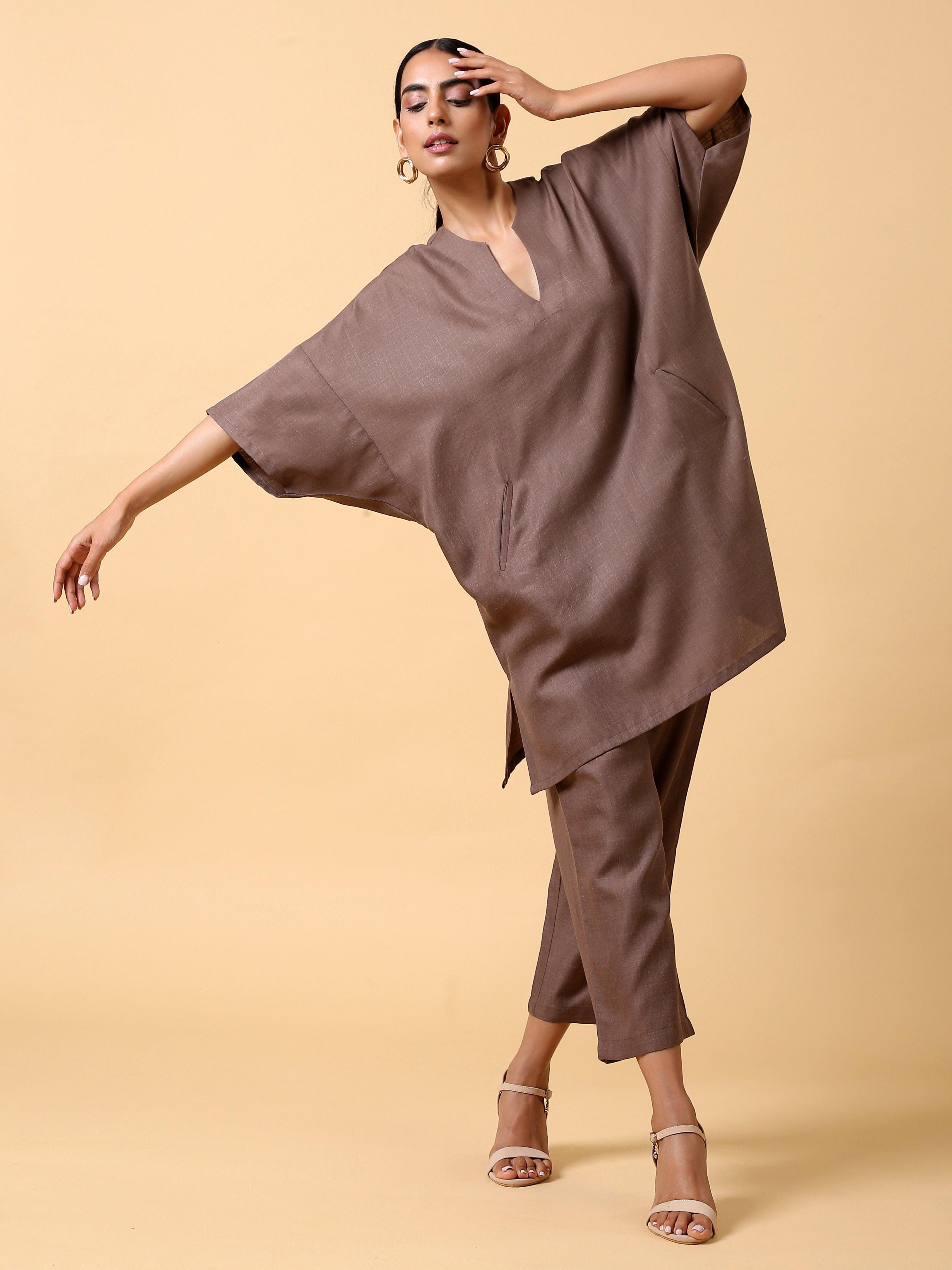 Cotton Linen Burnt Brown Boxy Fit Co-Ord Set - trueBrowns