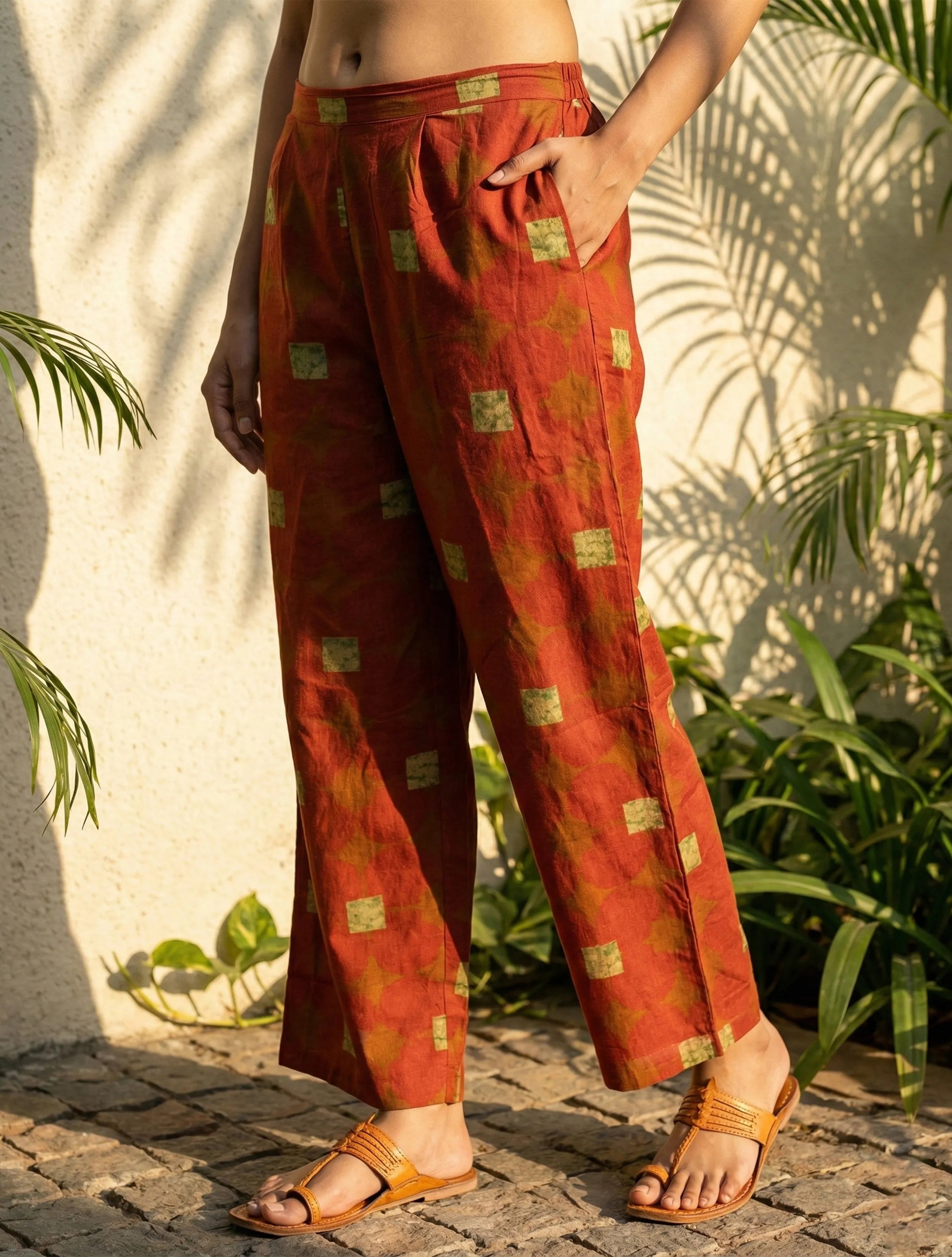 trueBrowns Rust Geometric Print Kurta Pant Set