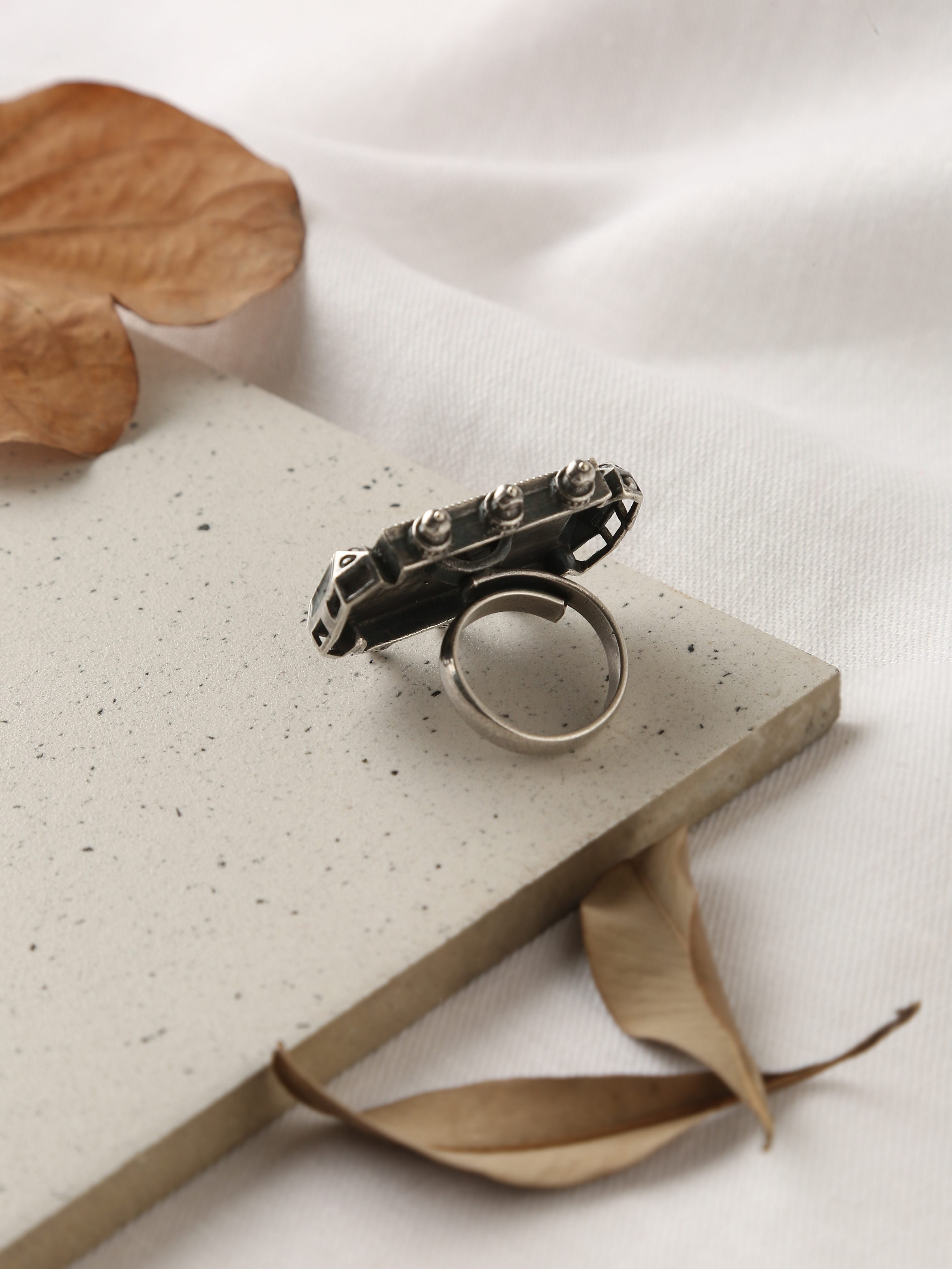 Silver-Plated Blue Jhorakha Ring