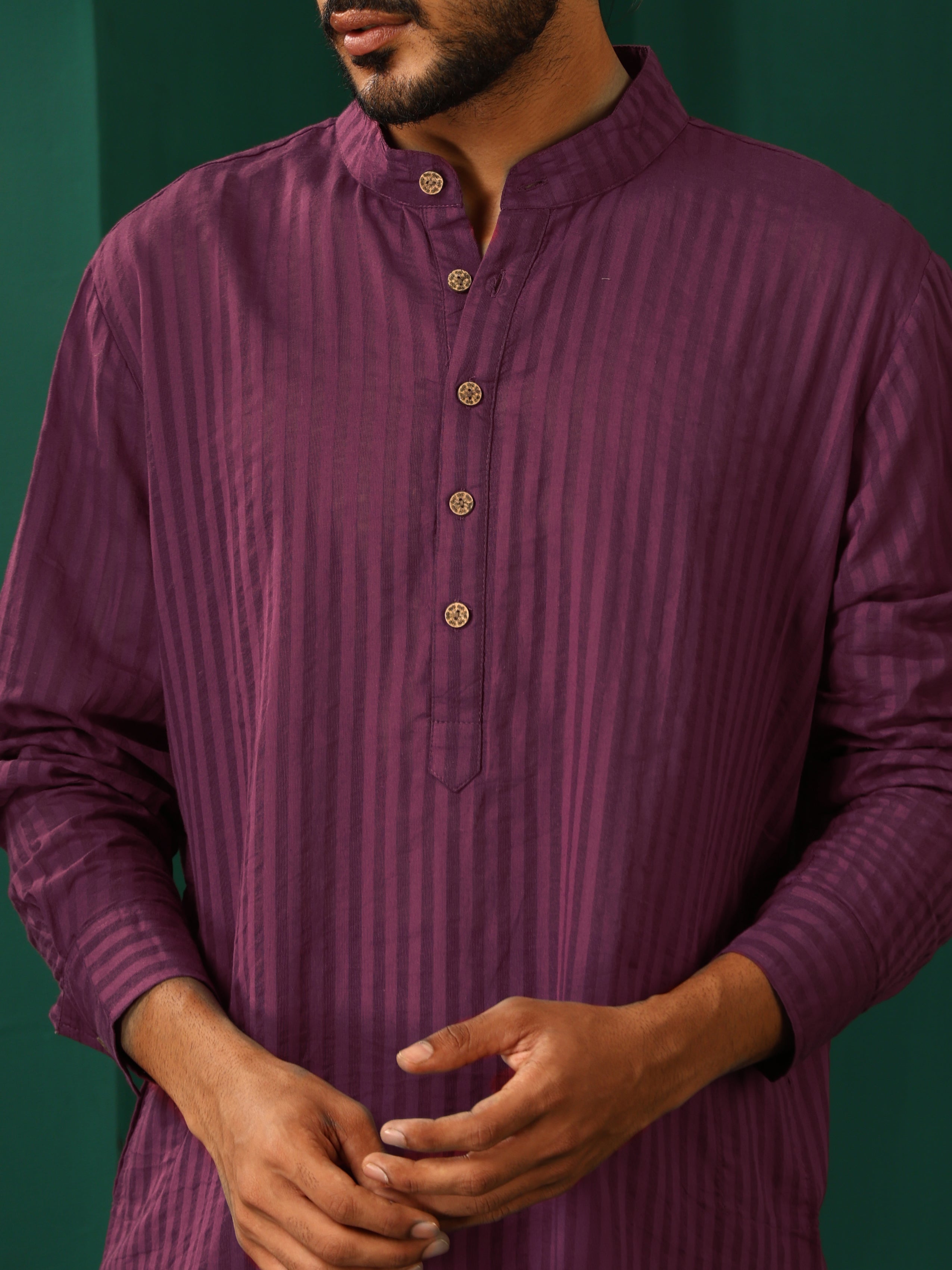 trueBrowns Men Purple Dobby Co-ord Set