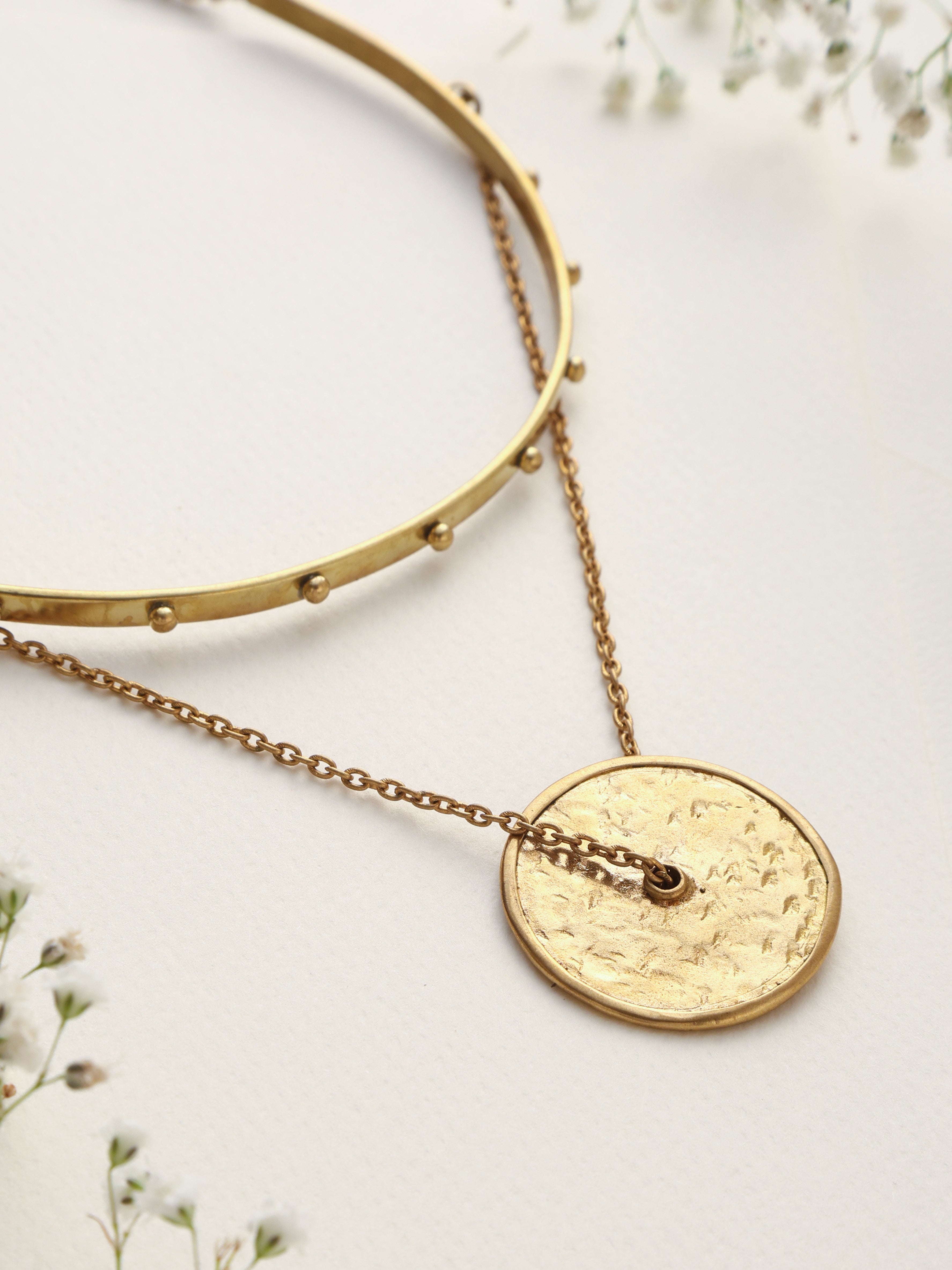 trueBrowns Brass Circular Layered Necklace