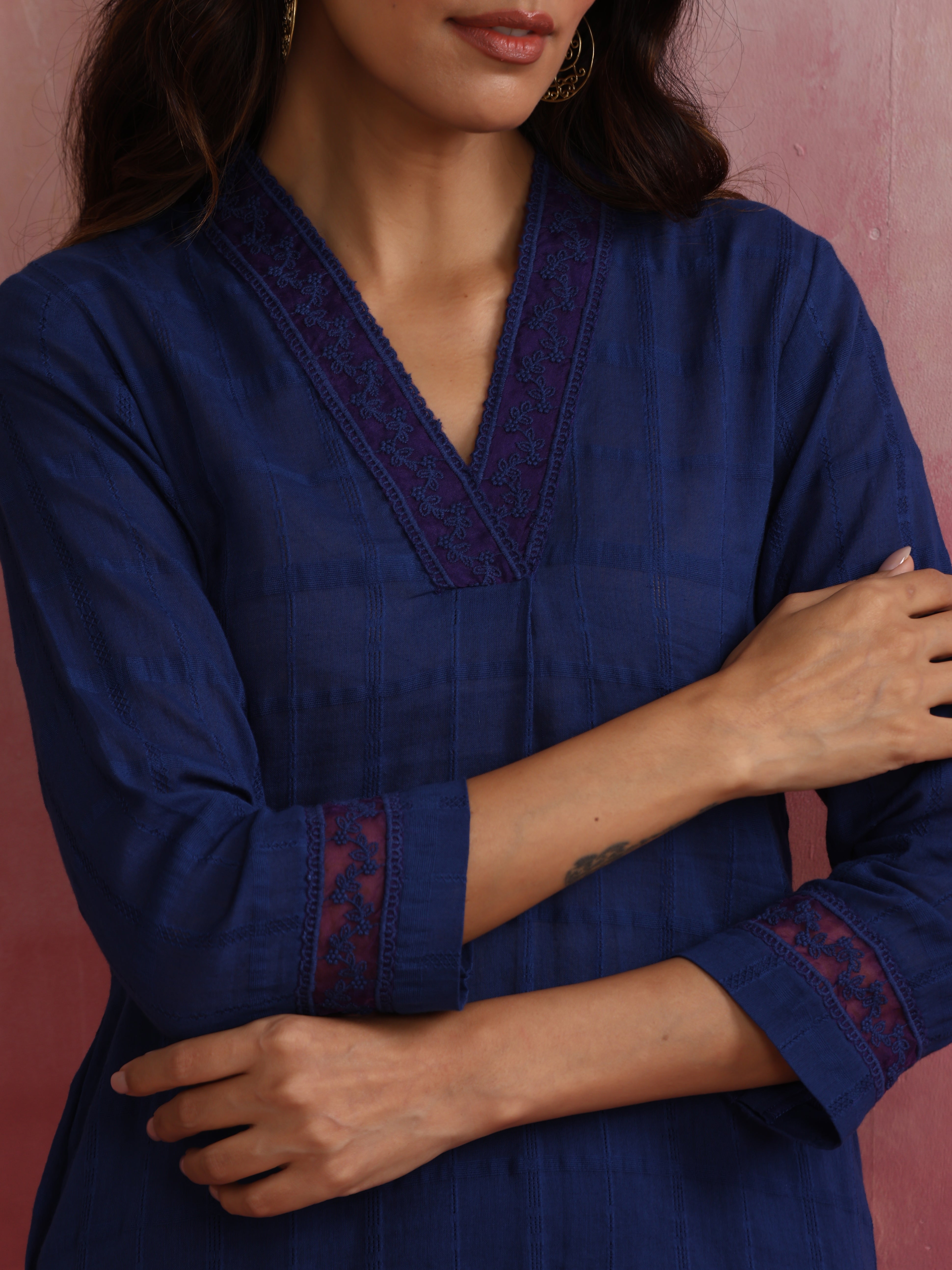 trueBrowns Dark Blue Cotton Dobby Co-ord set