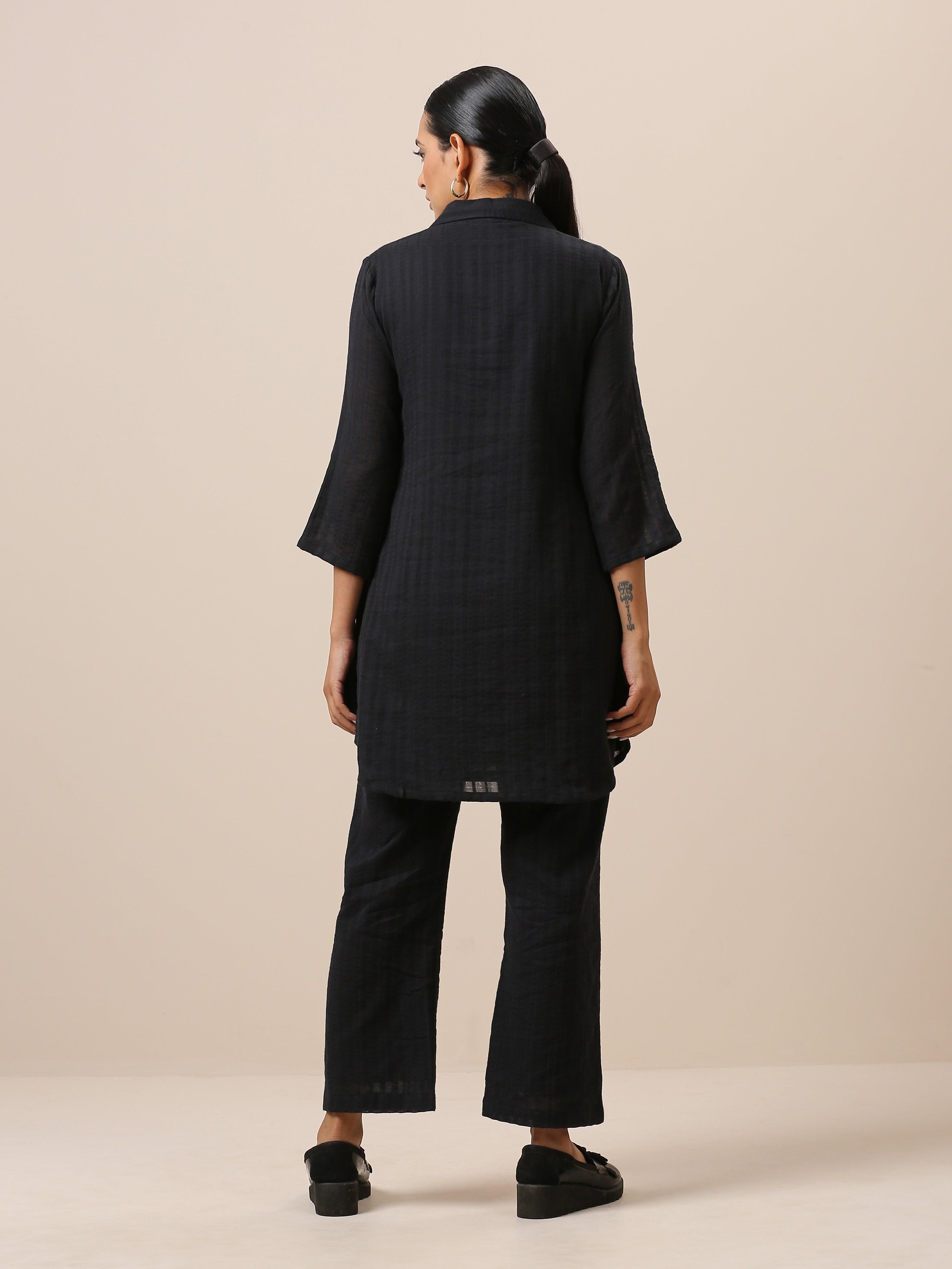Cotton Black Collar Short Co-Ord Set - trueBrowns