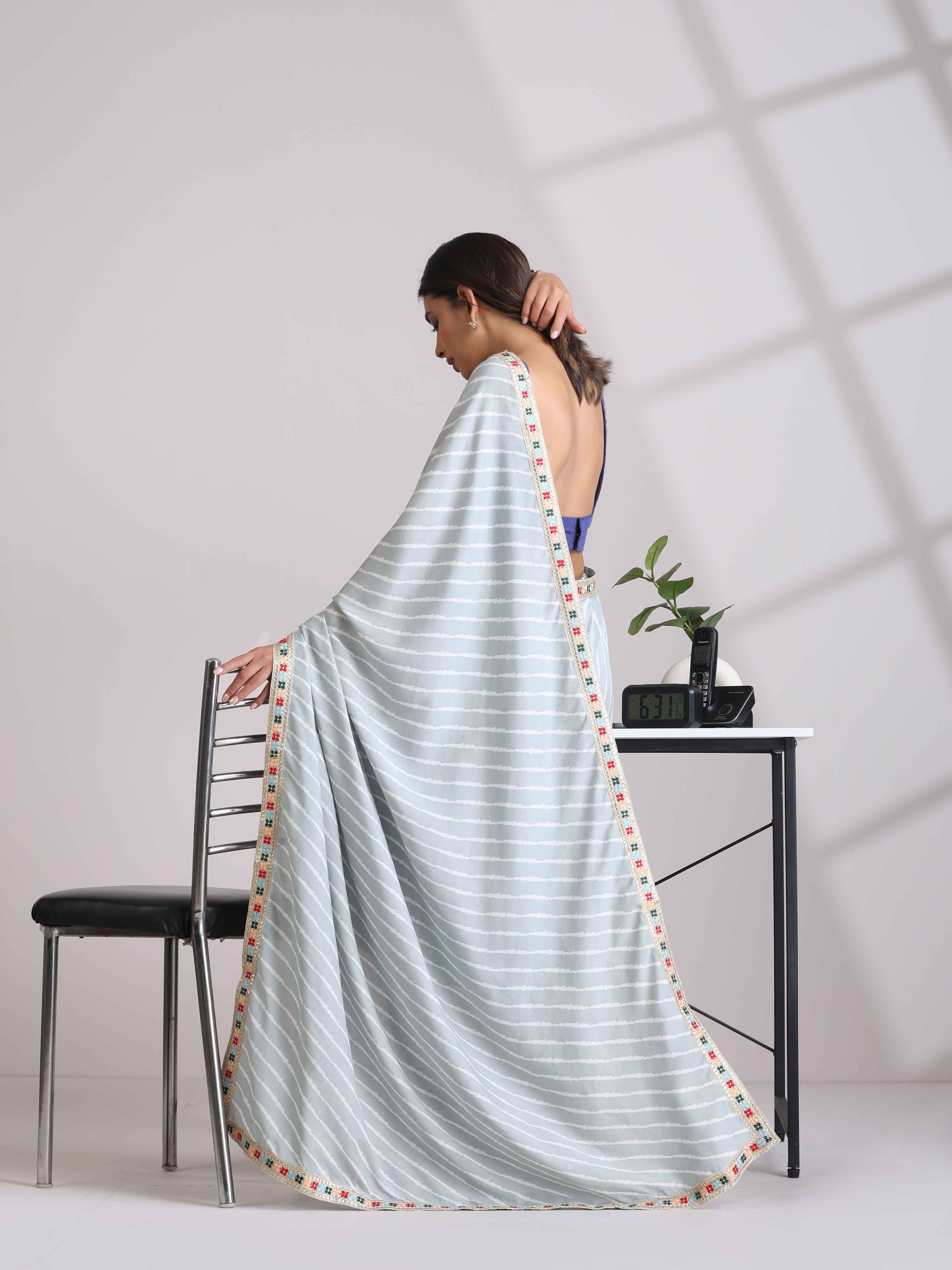 trueBrowns Grey Muslin Silk Saree