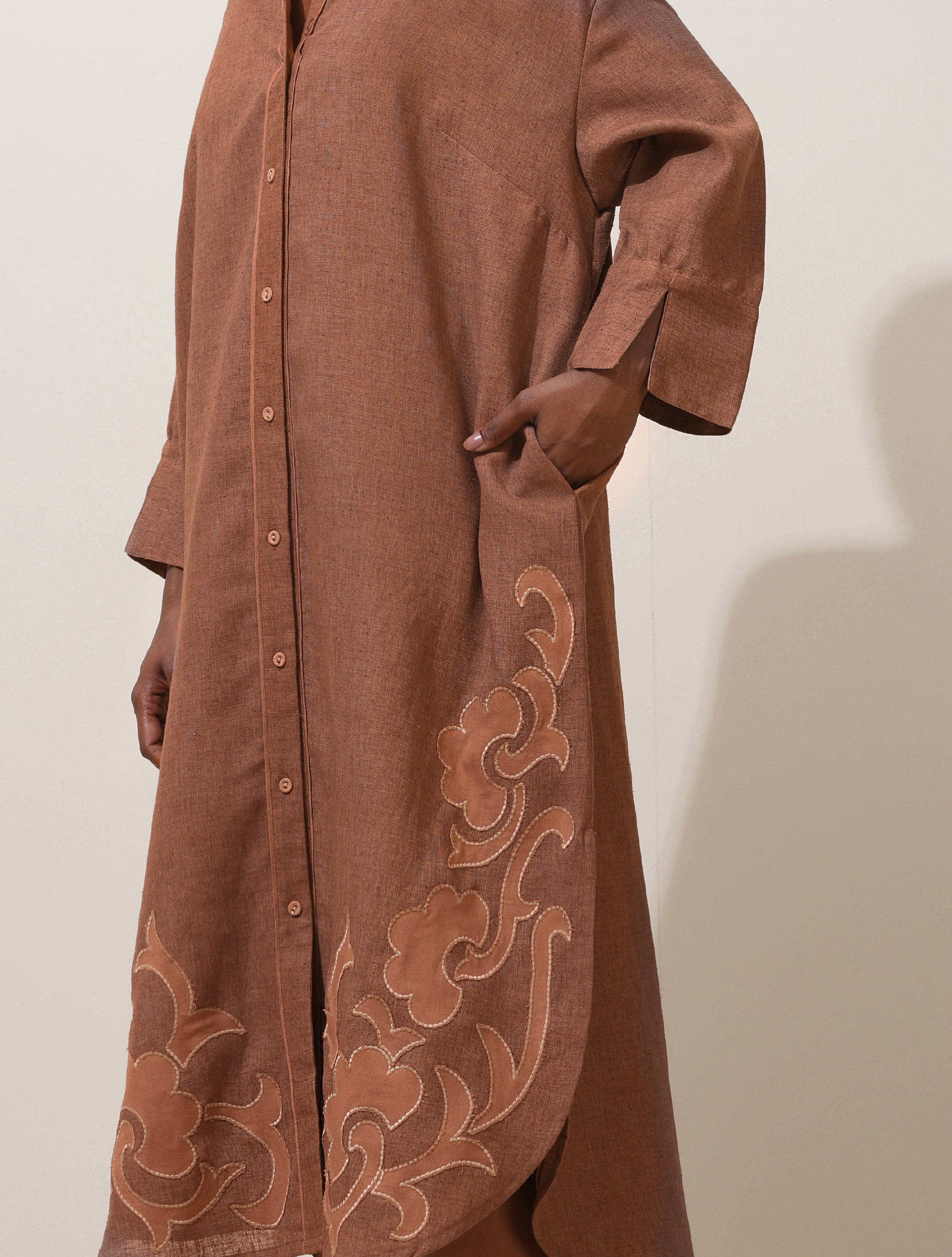 trueBrowns Sierra Brown Embroidered Natural Cotton Dress
