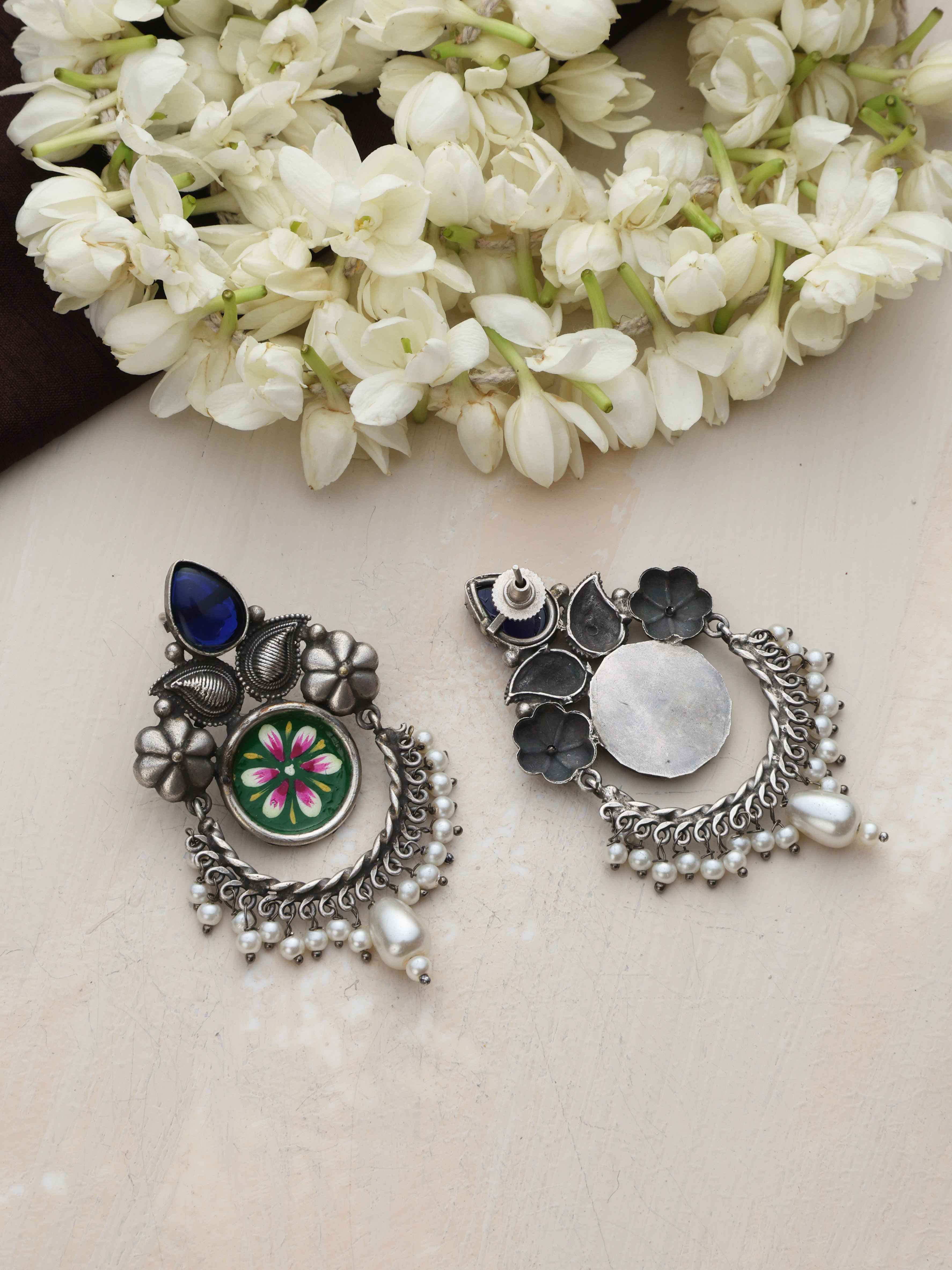 trueBrowns Silver Tone Handpainted Earrings