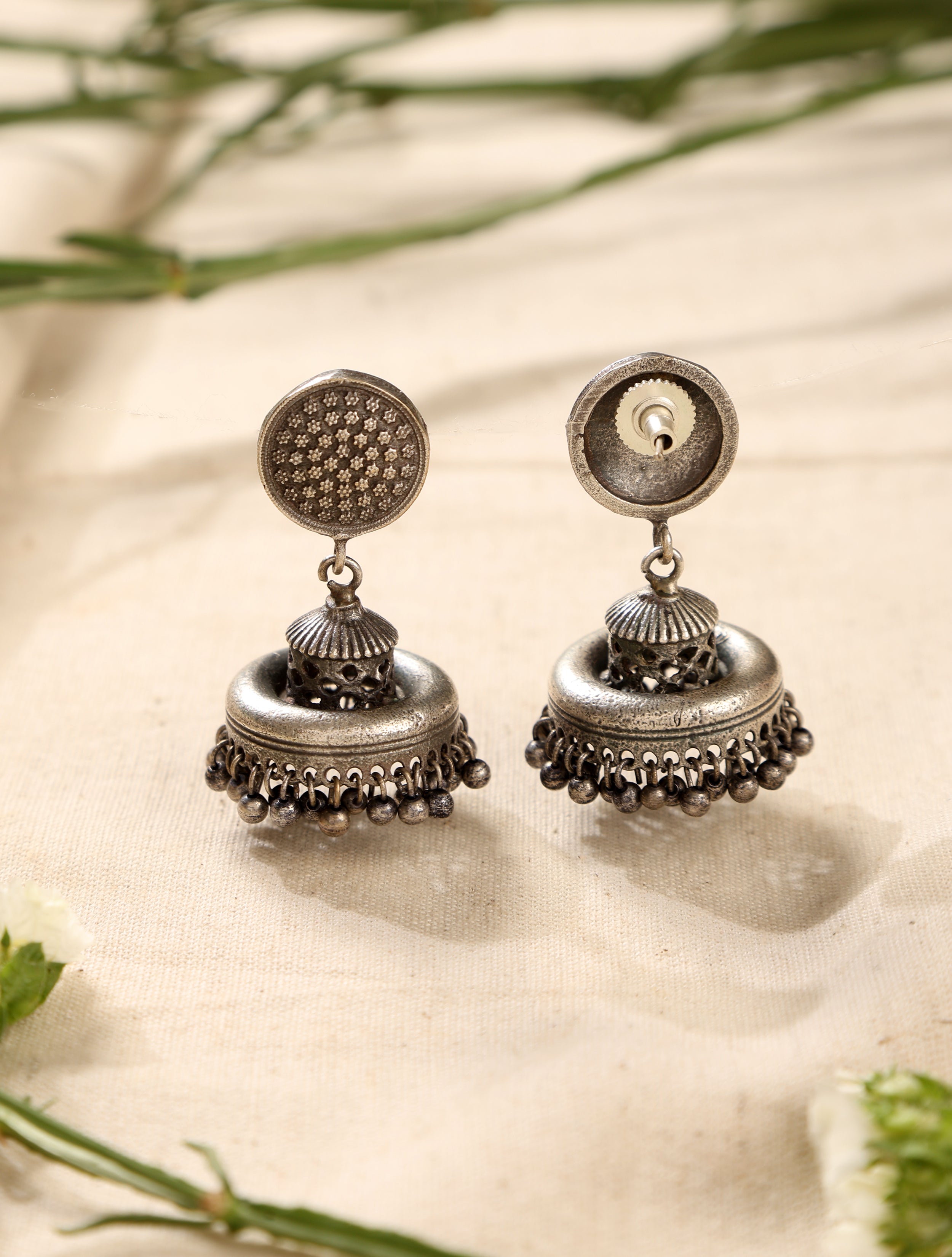 trueBrowns Silver Jaali Jhumka Earrings