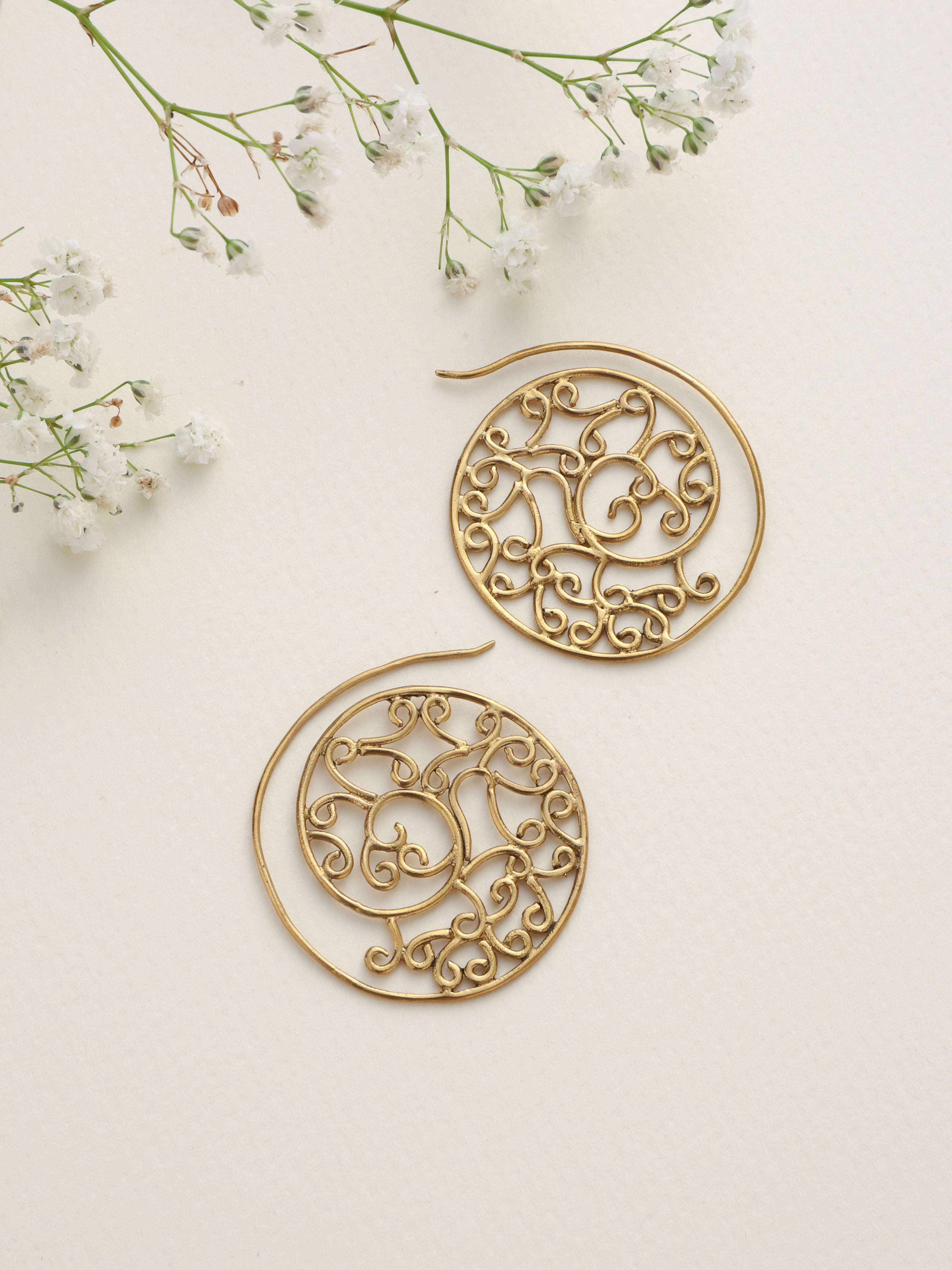trueBrowns Brass Circular Swirl Earrings