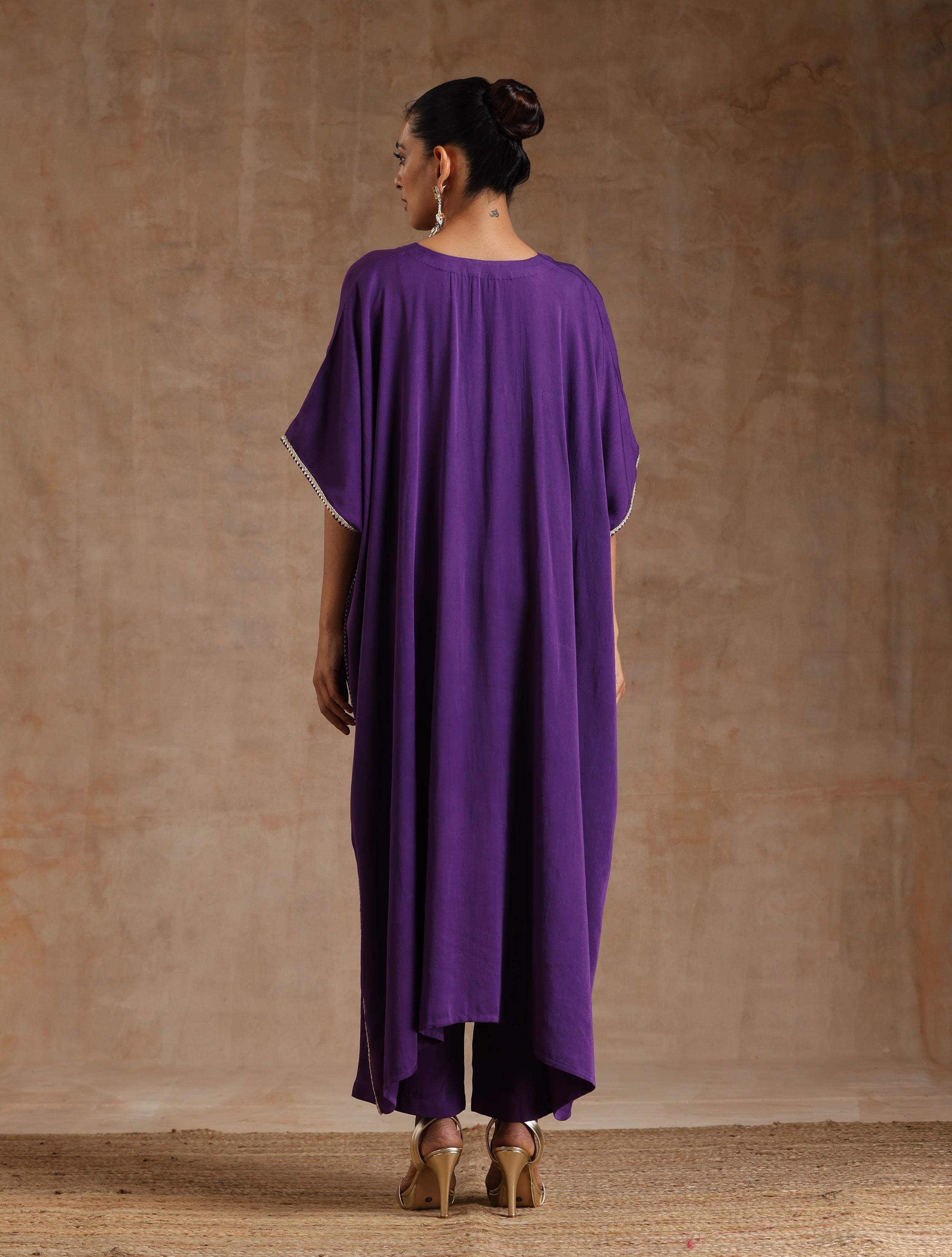 Violet Modal Satin Kaftan Kurta Set