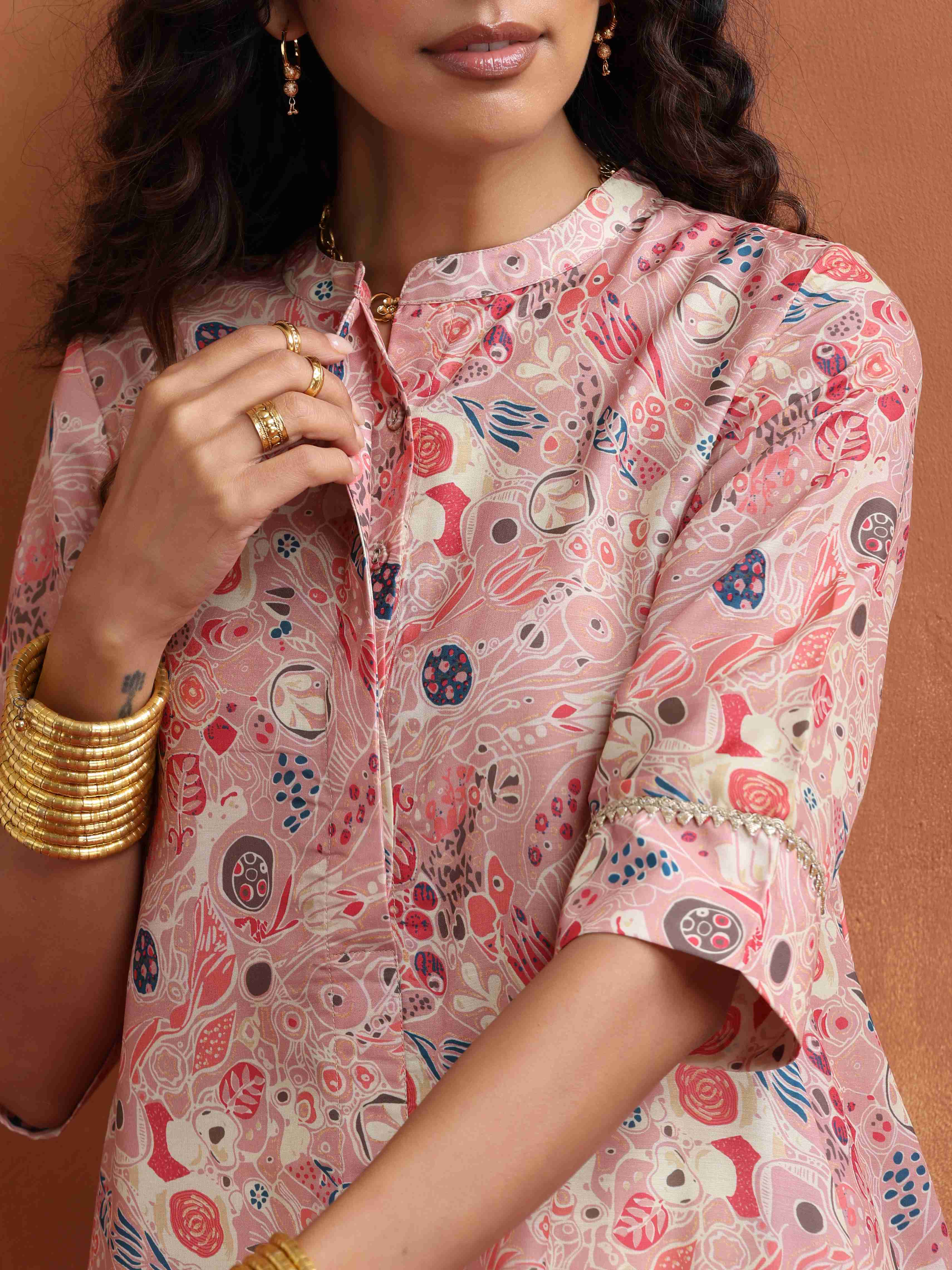 trueBrowns Pink Flared Anarkali Kurta Set