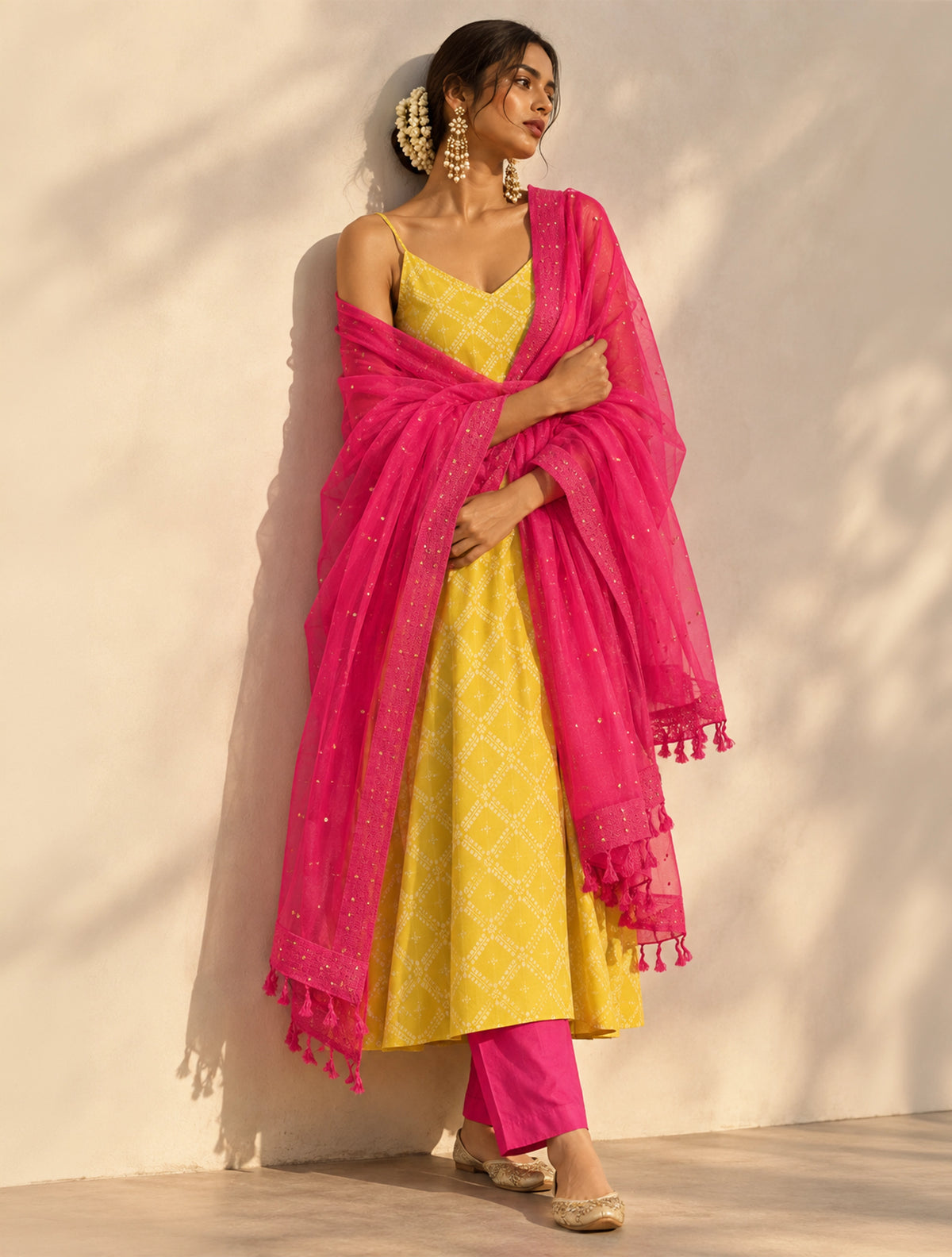 trueBrowns Pink Organza Dupatta
