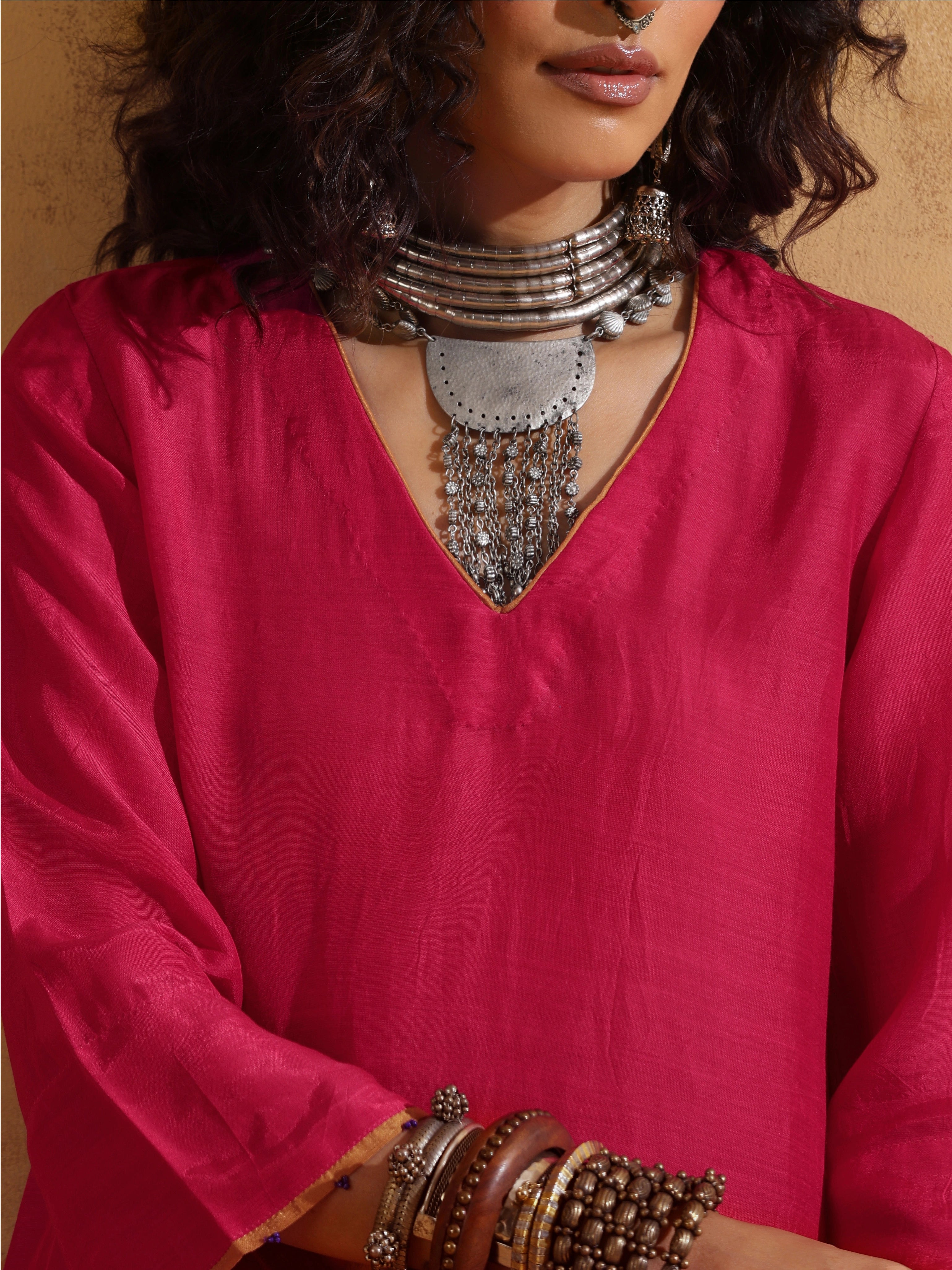 trueBrowns Pink Muslin Silk Co-ord Set with Flared Pants