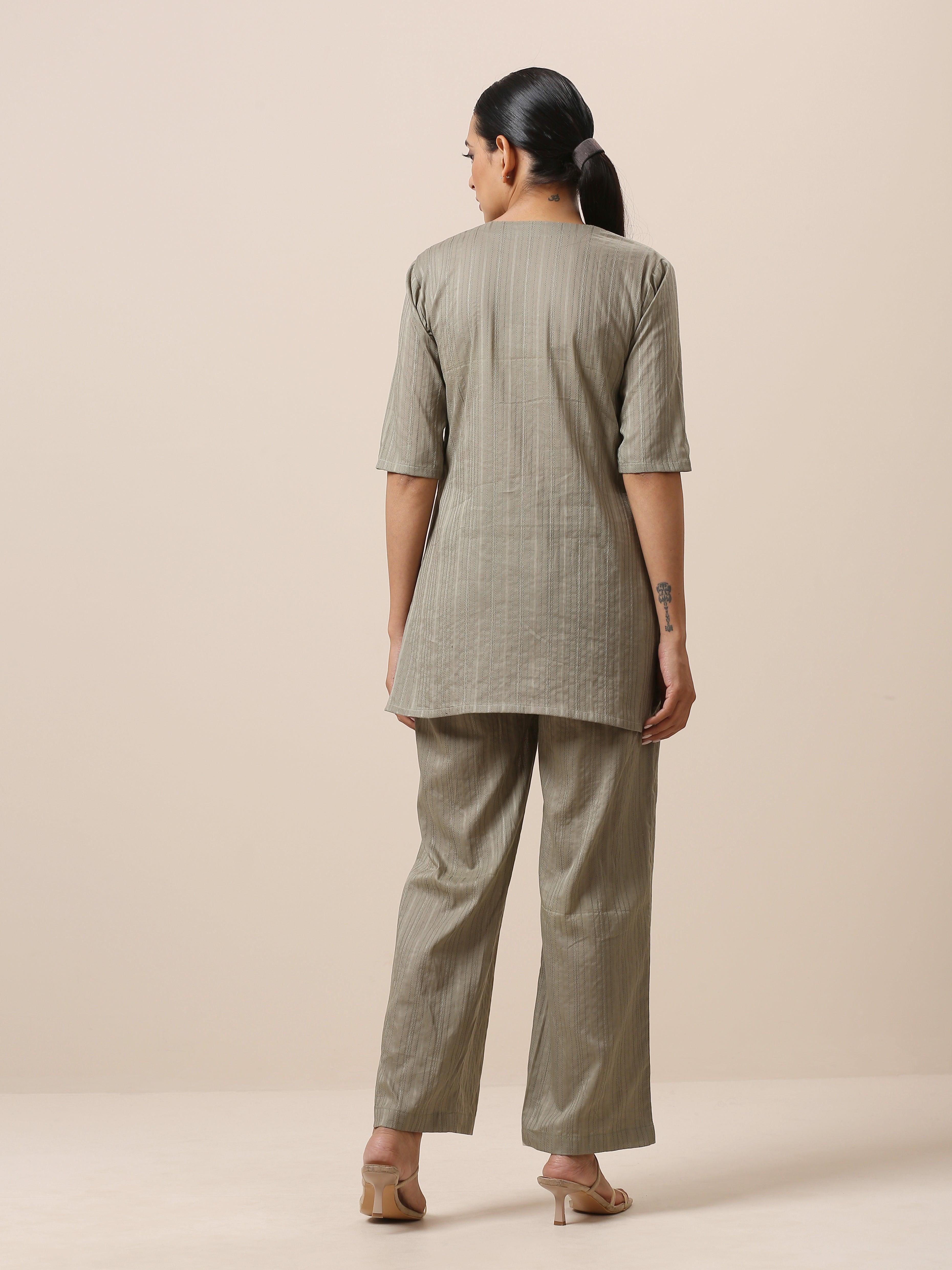 Cotton Olive Green Short Co-Ord Set - trueBrowns