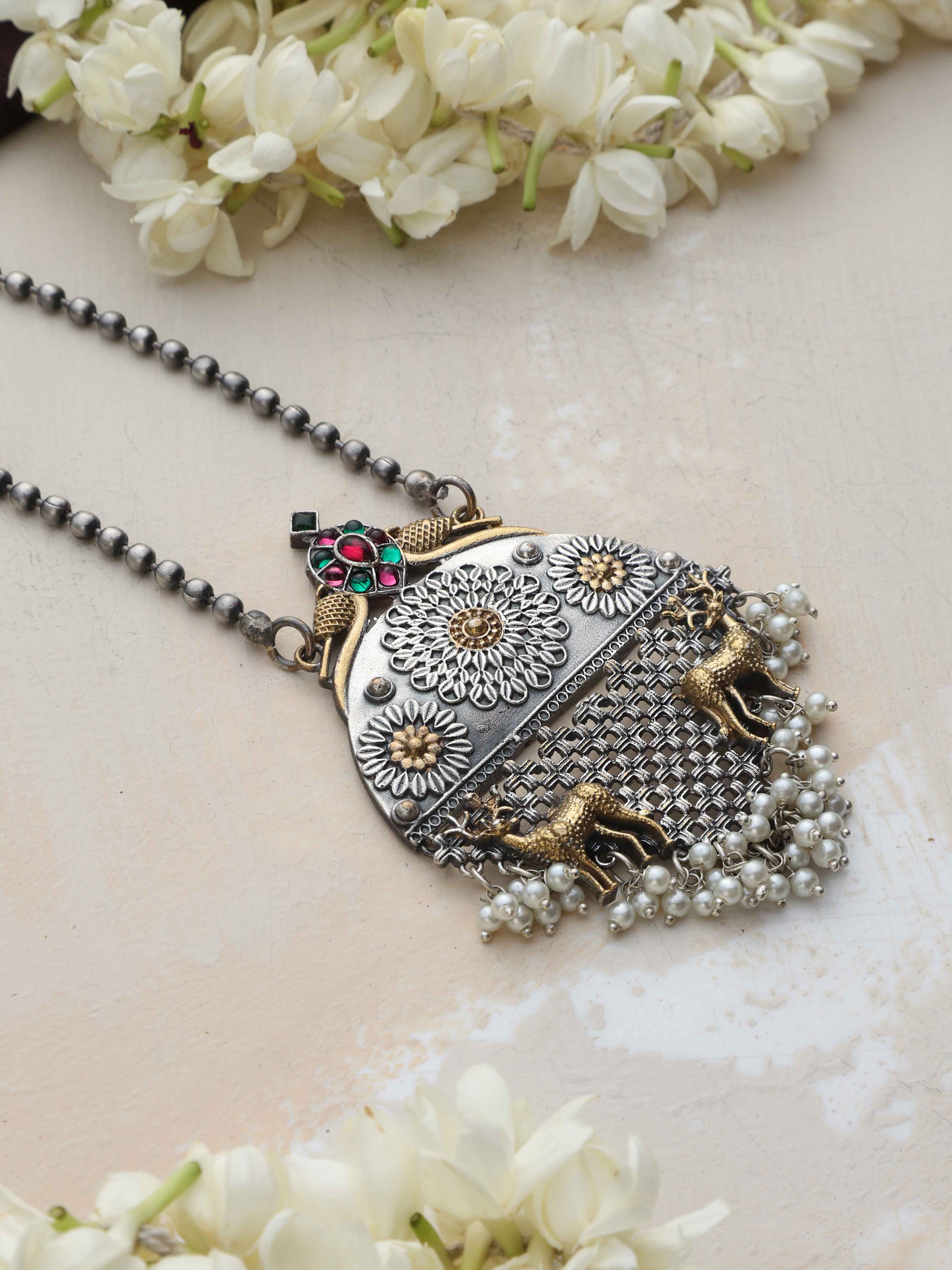 trueBrowns Silver Gold Tone Pendant Chain