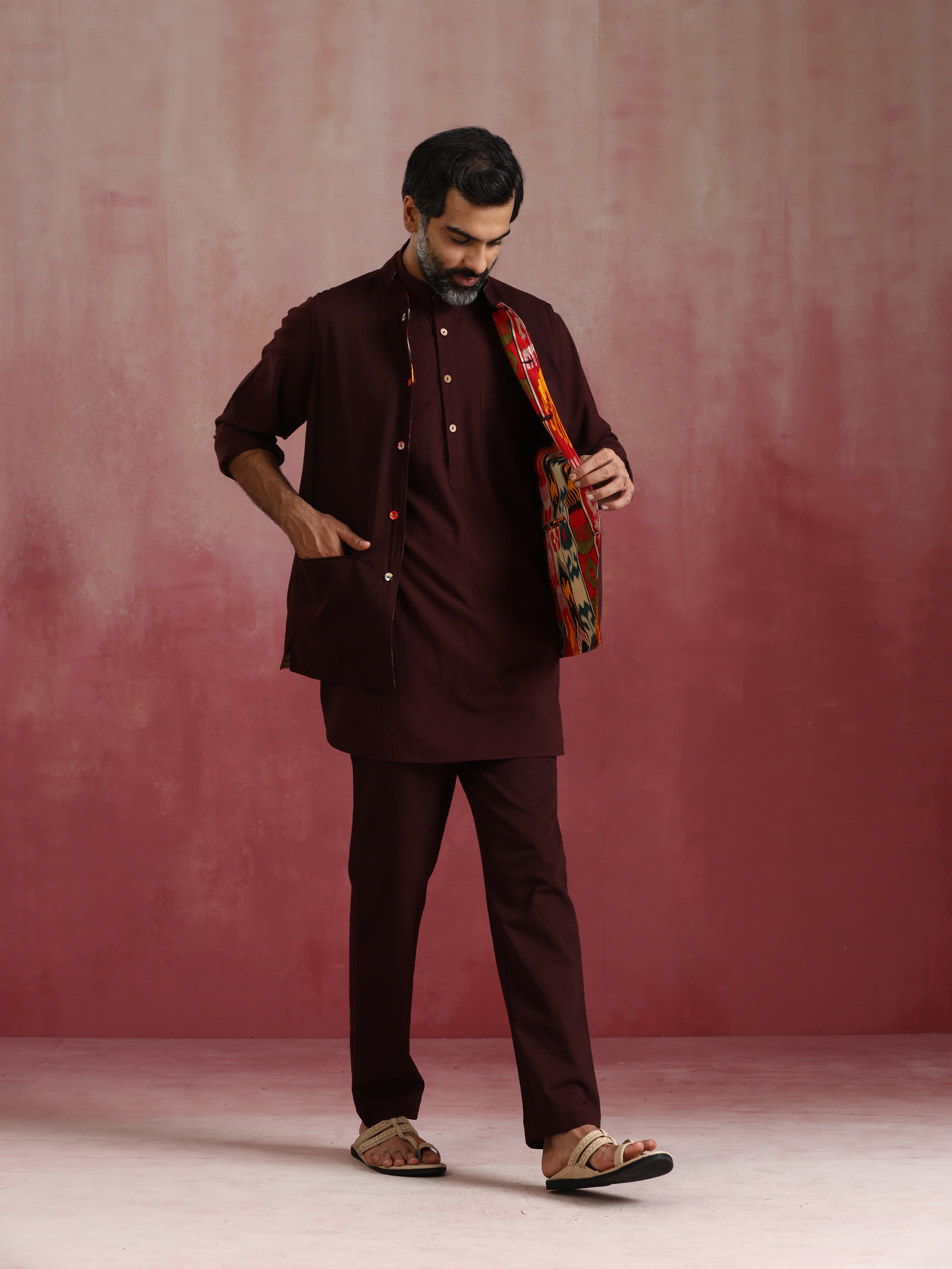 trueBrowns Men's Cola Ikat Reversible Nehru Jacket