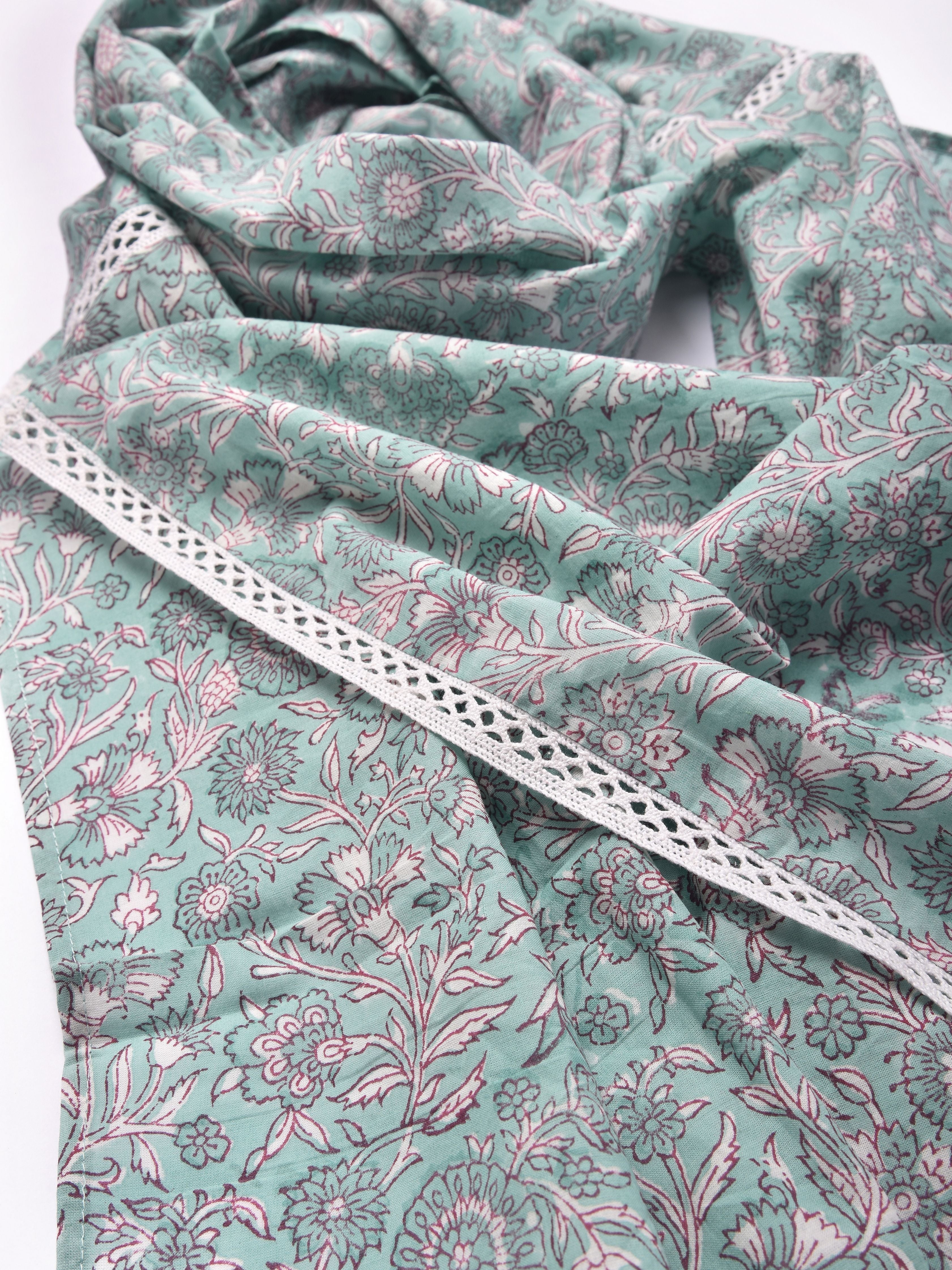 Tiffany Blue Floral Print Cotton Stole