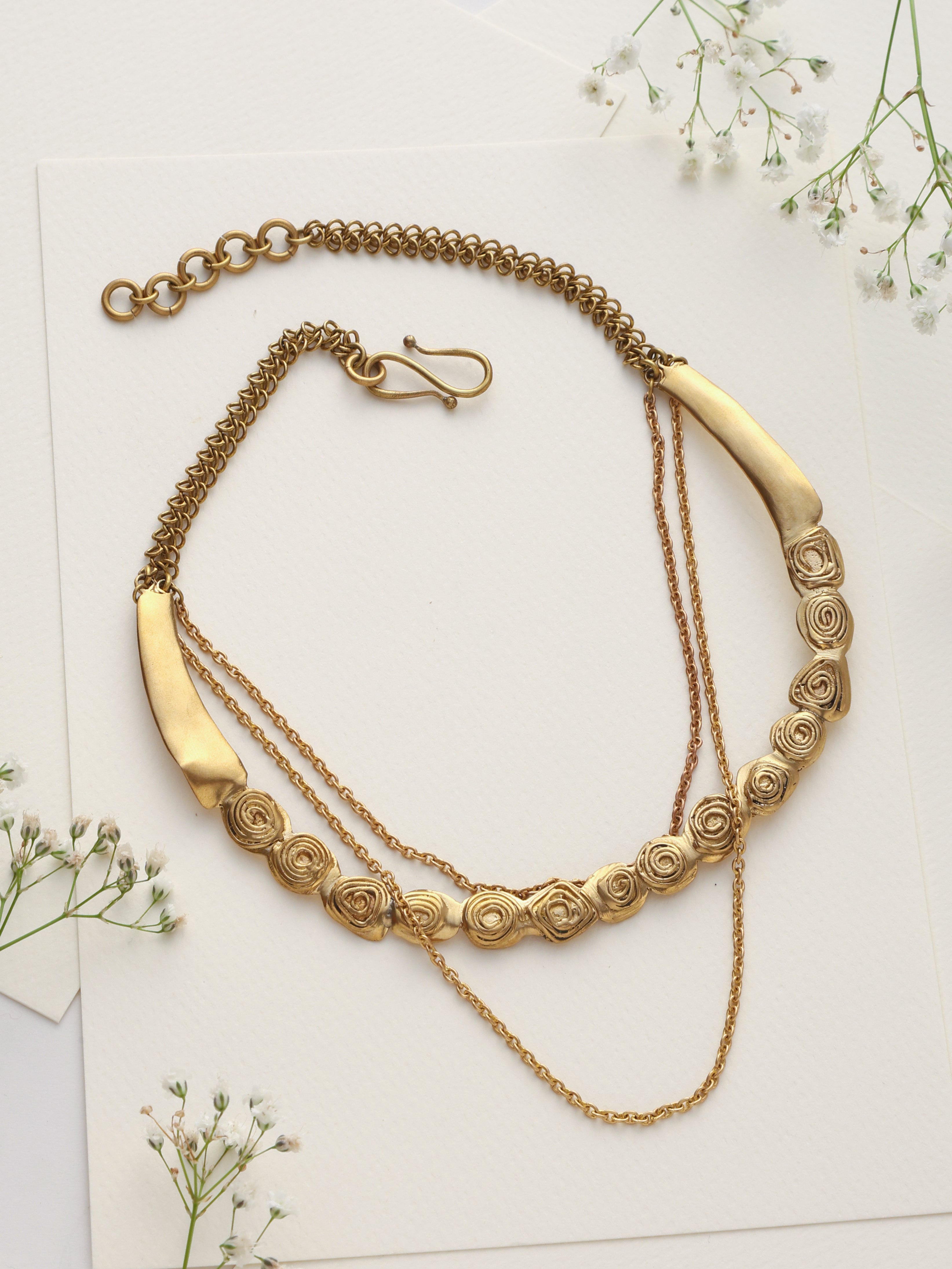 trueBrowns Brass Rose Layered Necklace