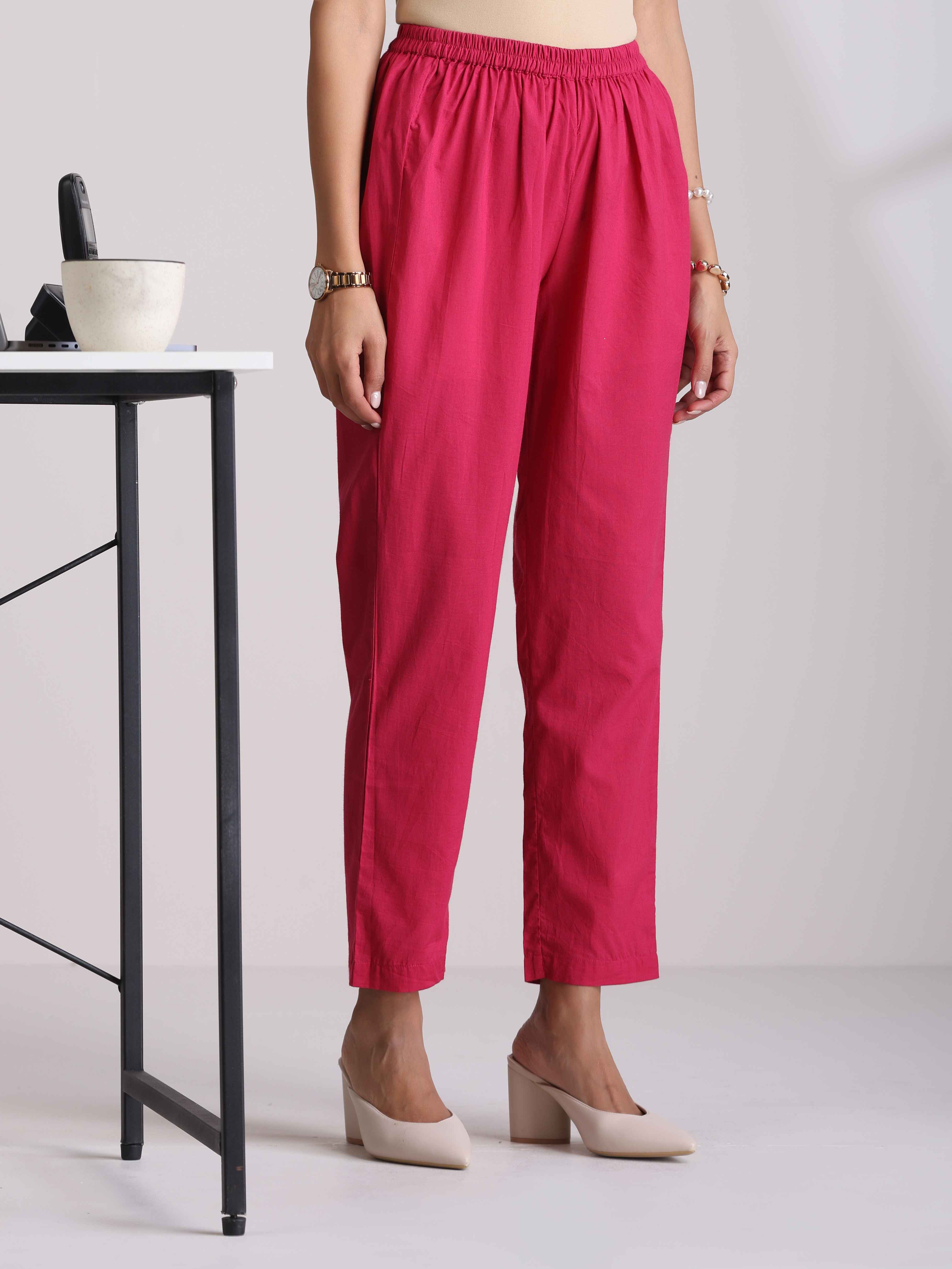 trueBrowns Pink Cotton Ikat Flared Kurta Pant Set