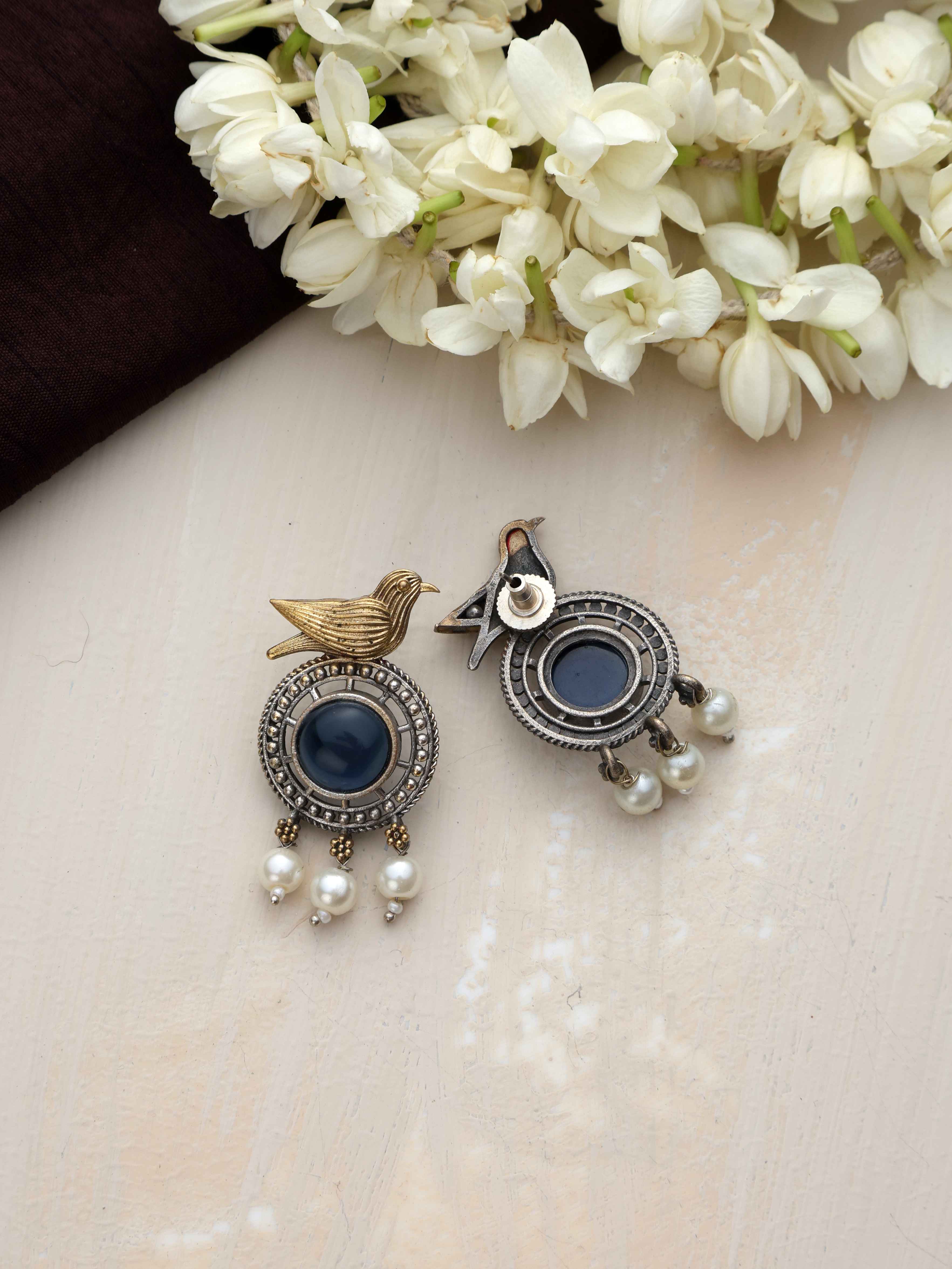 trueBrowns Silver Gold Tone Bird Stud Earrings