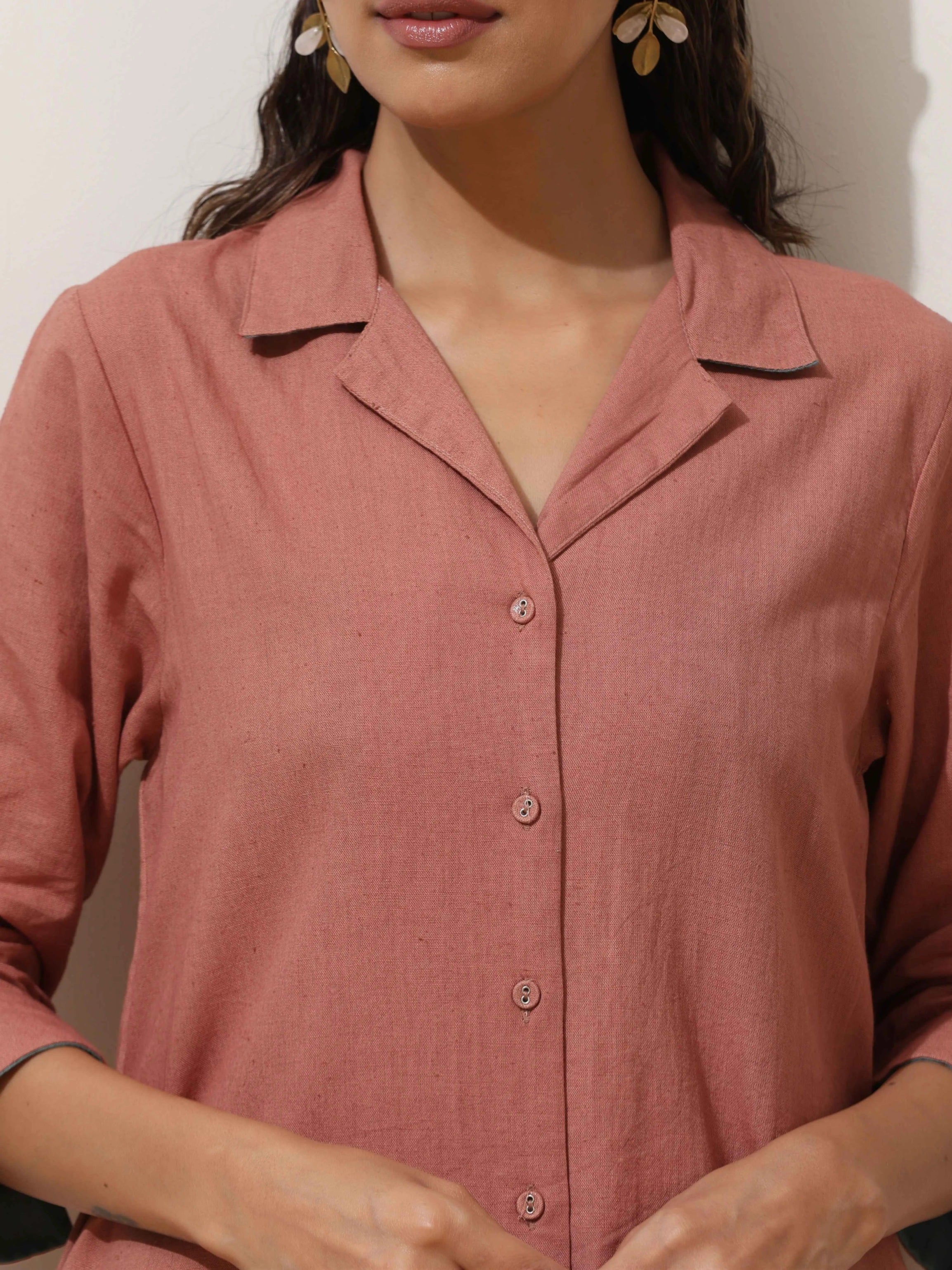 trueBrowns Peach Cotton Linen Kurta Pant Set