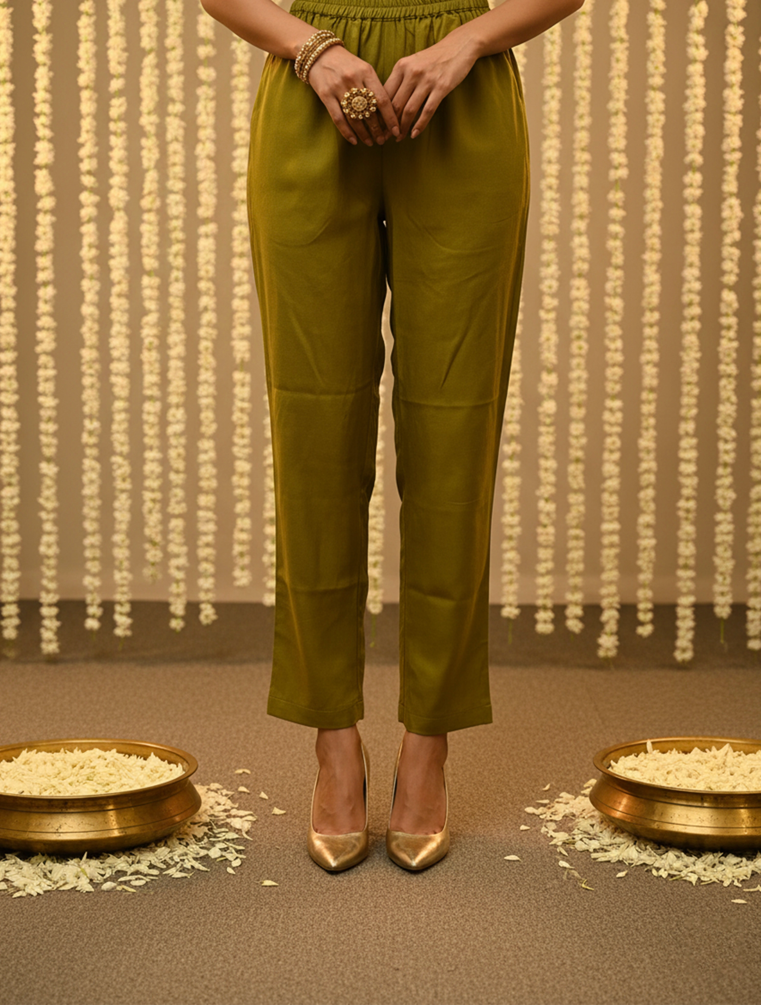 trueBrowns Lime Luxe Velvet Embroidered Kurta Pants Dupatta Set