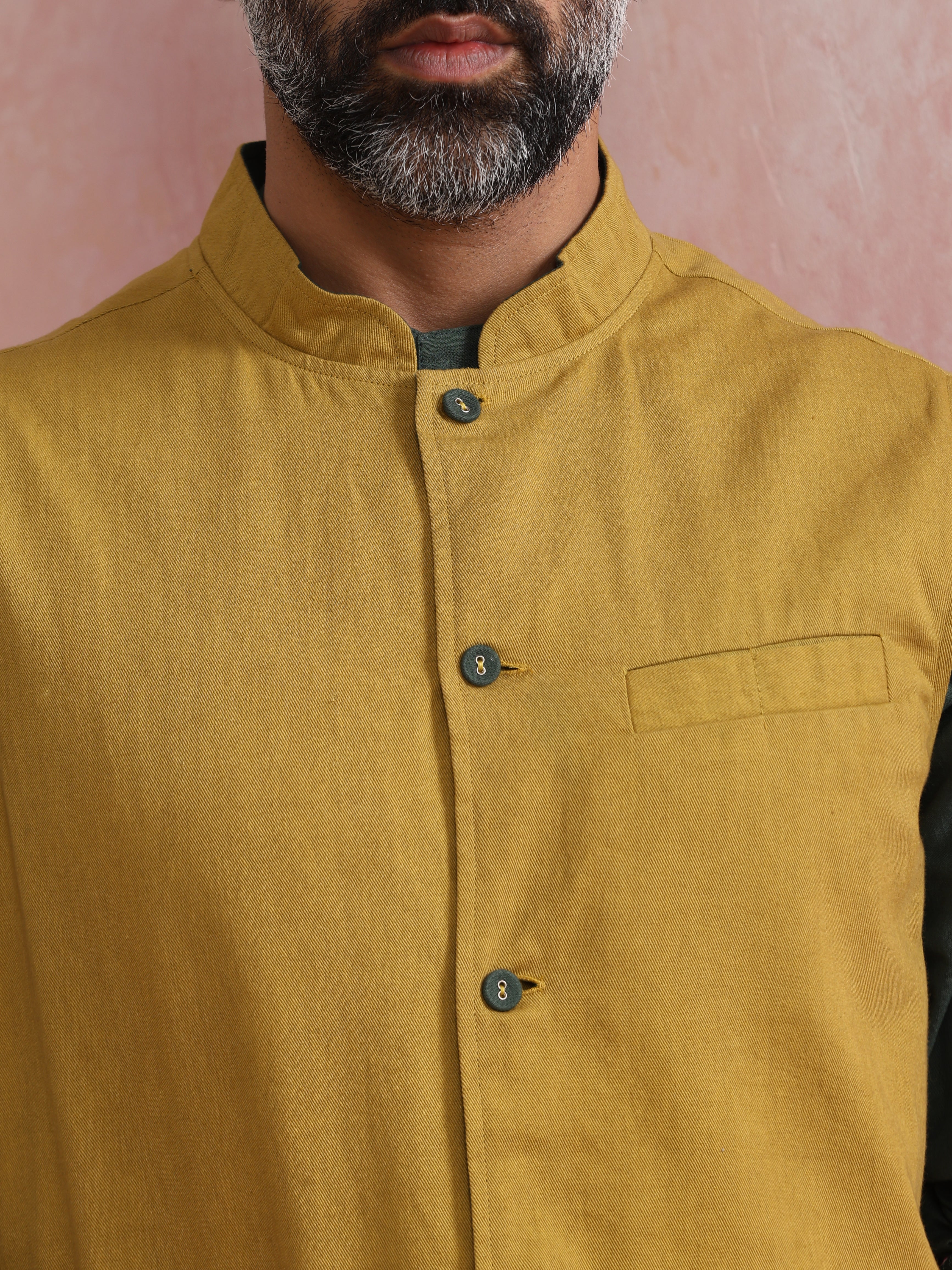 trueBrowns Men's Mustard Reversible Nehru Jacket