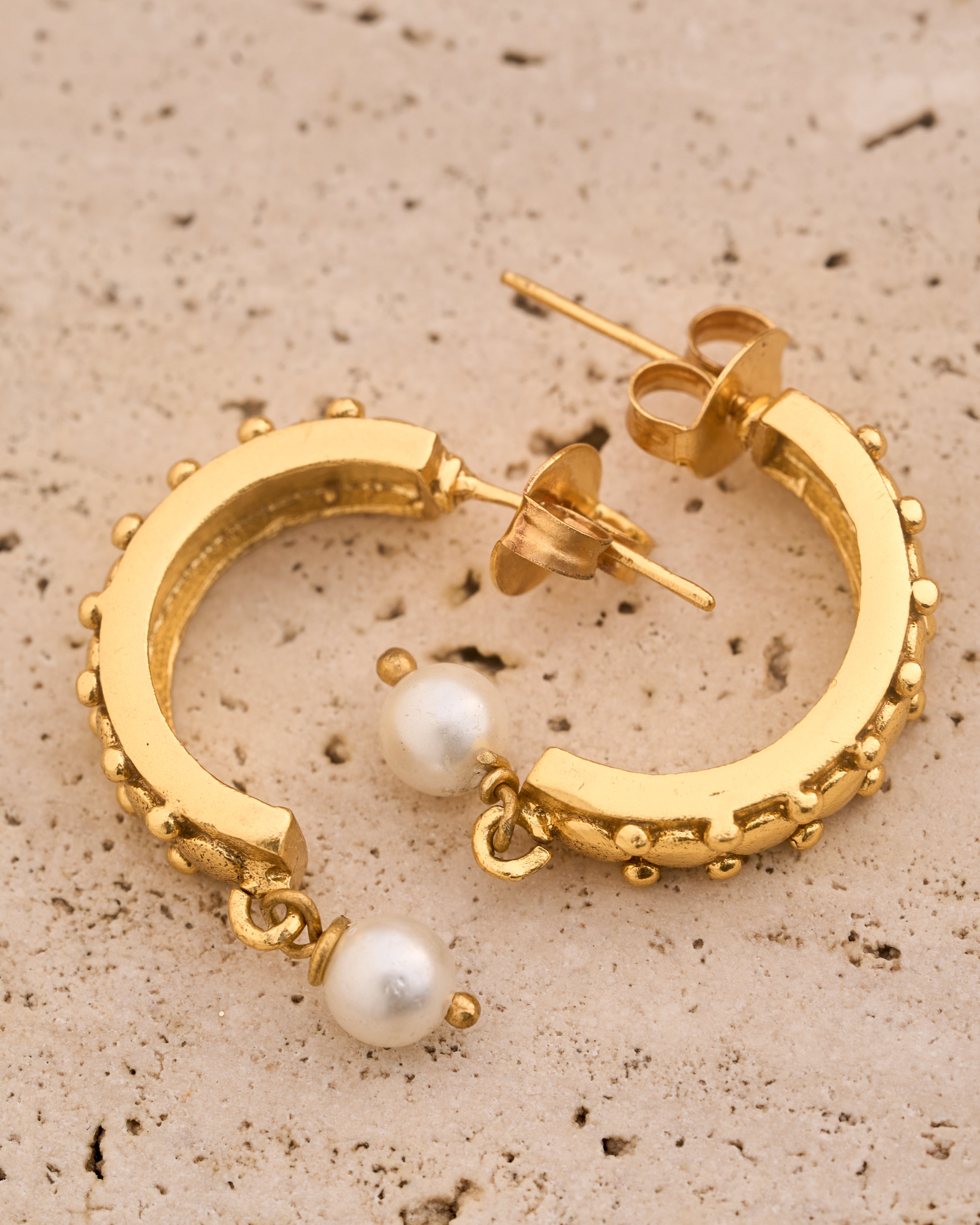 trueBrowns 22K Gold-Plated Pearl Drop Earrings
