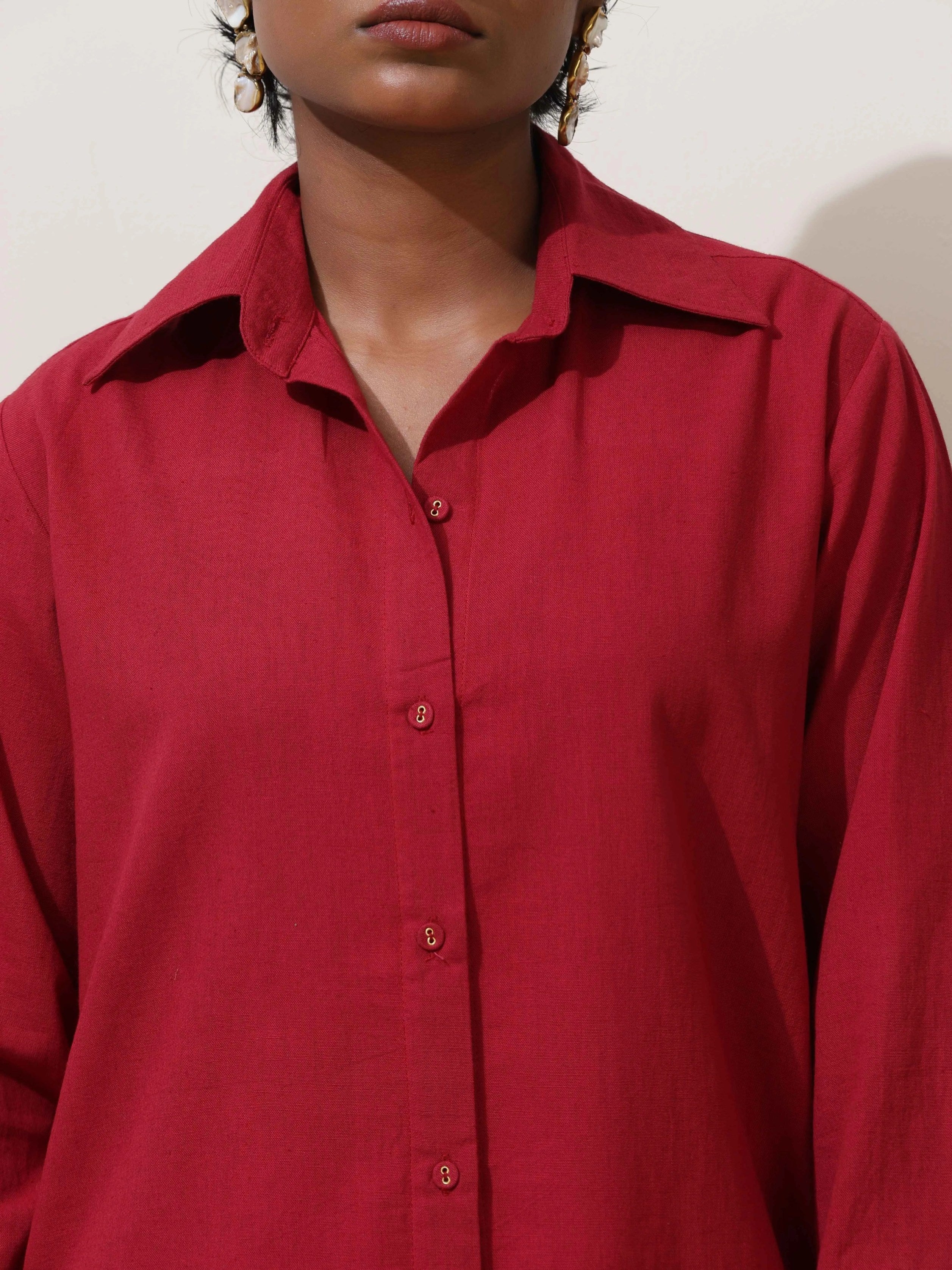 trueBrowns Maroon Cotton Linen Co-Ord Set