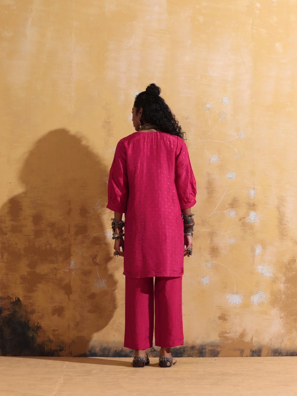 trueBrowns Pink Viscose Silk Kurta Co-ord Set