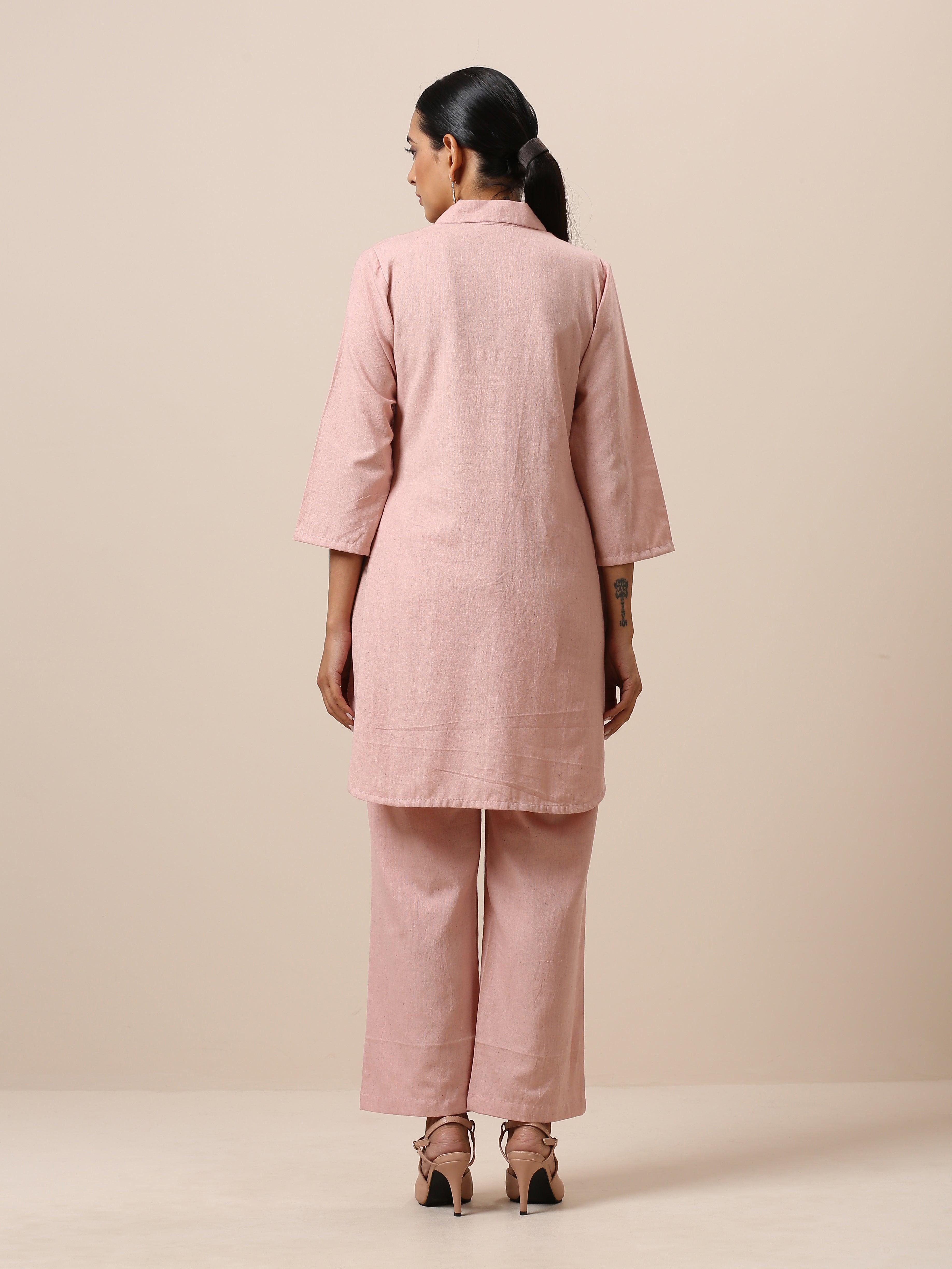 Cotton Rose Pink Collar Short Co-Ord Set - trueBrowns