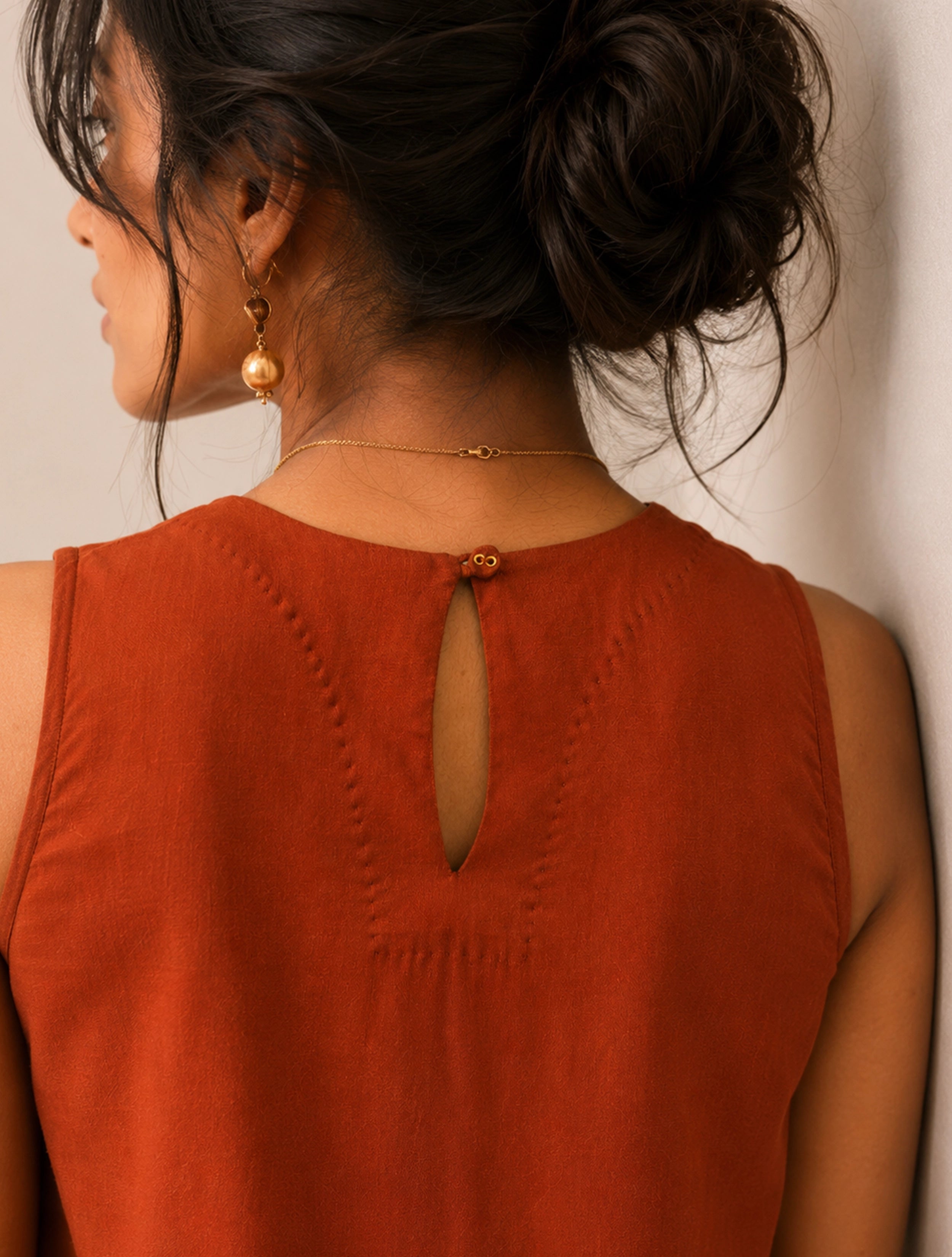 trueBrowns Rust Solid Viscose Sleeveless Co-Ord Set