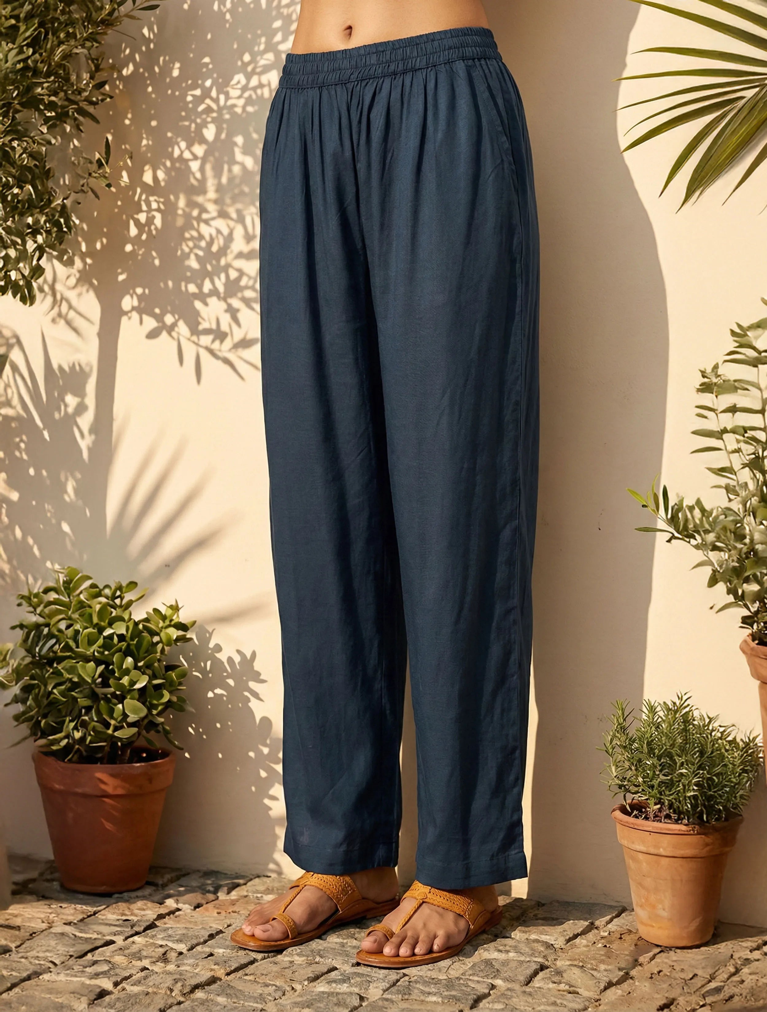 trueBrowns Blue Printed A-Line Kurta Pant Set