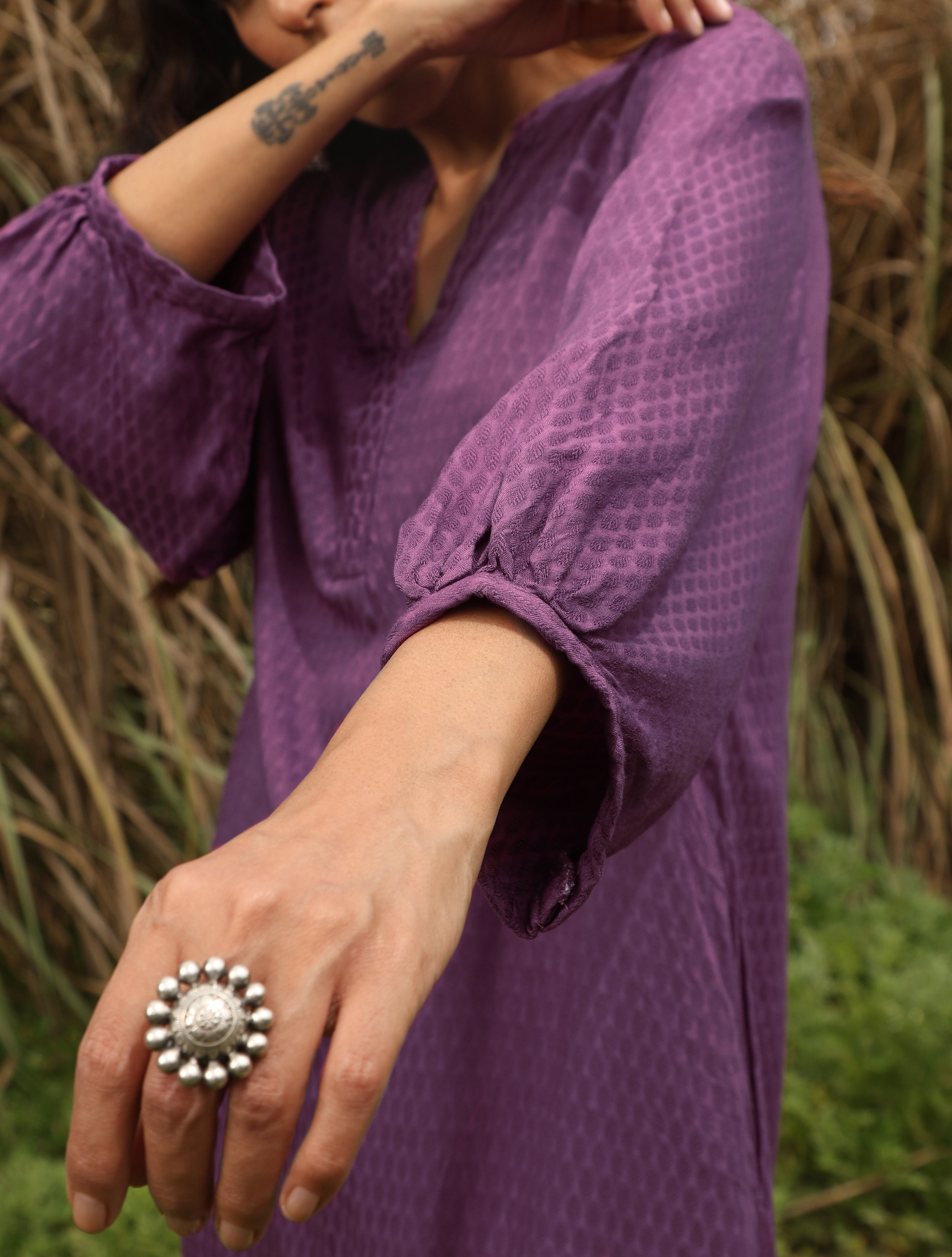 trueBrowns Purple Viscose Dobby Relaxed Co-ord Set