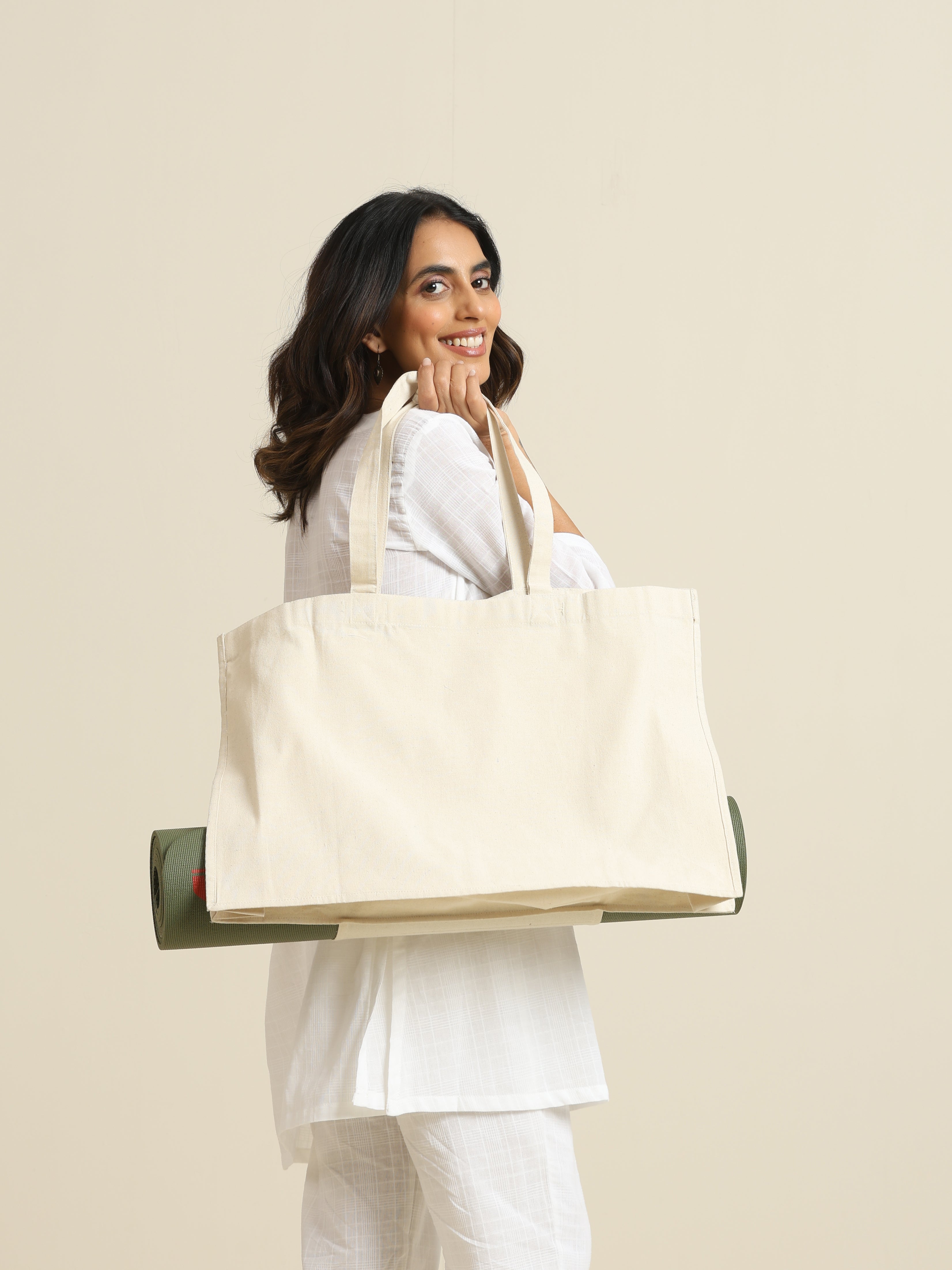 trueBrowns Off White Yoga Tote Bag