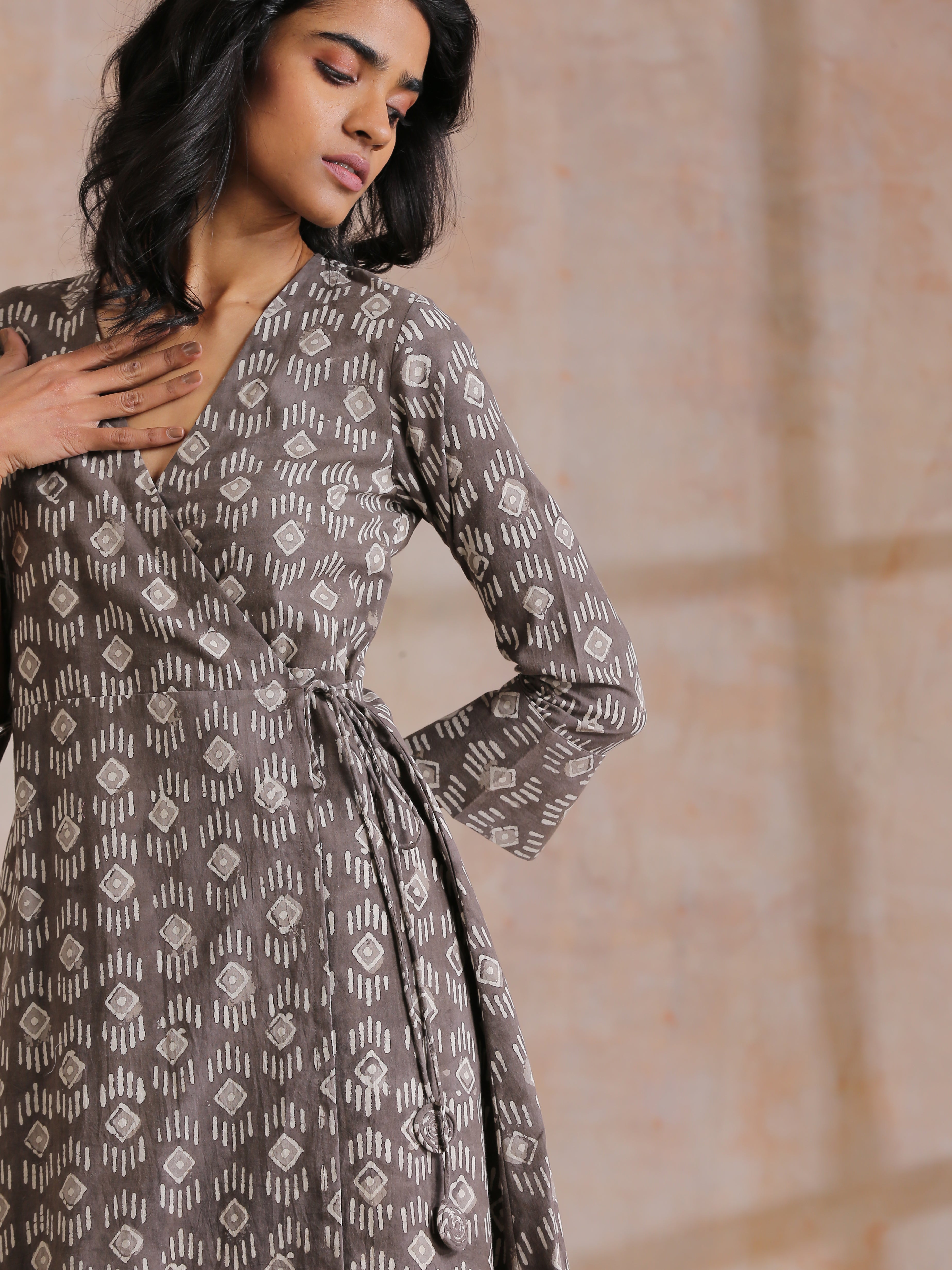 Clay Dabu Geometric Print Cotton Angrakha Kurta Pant Set