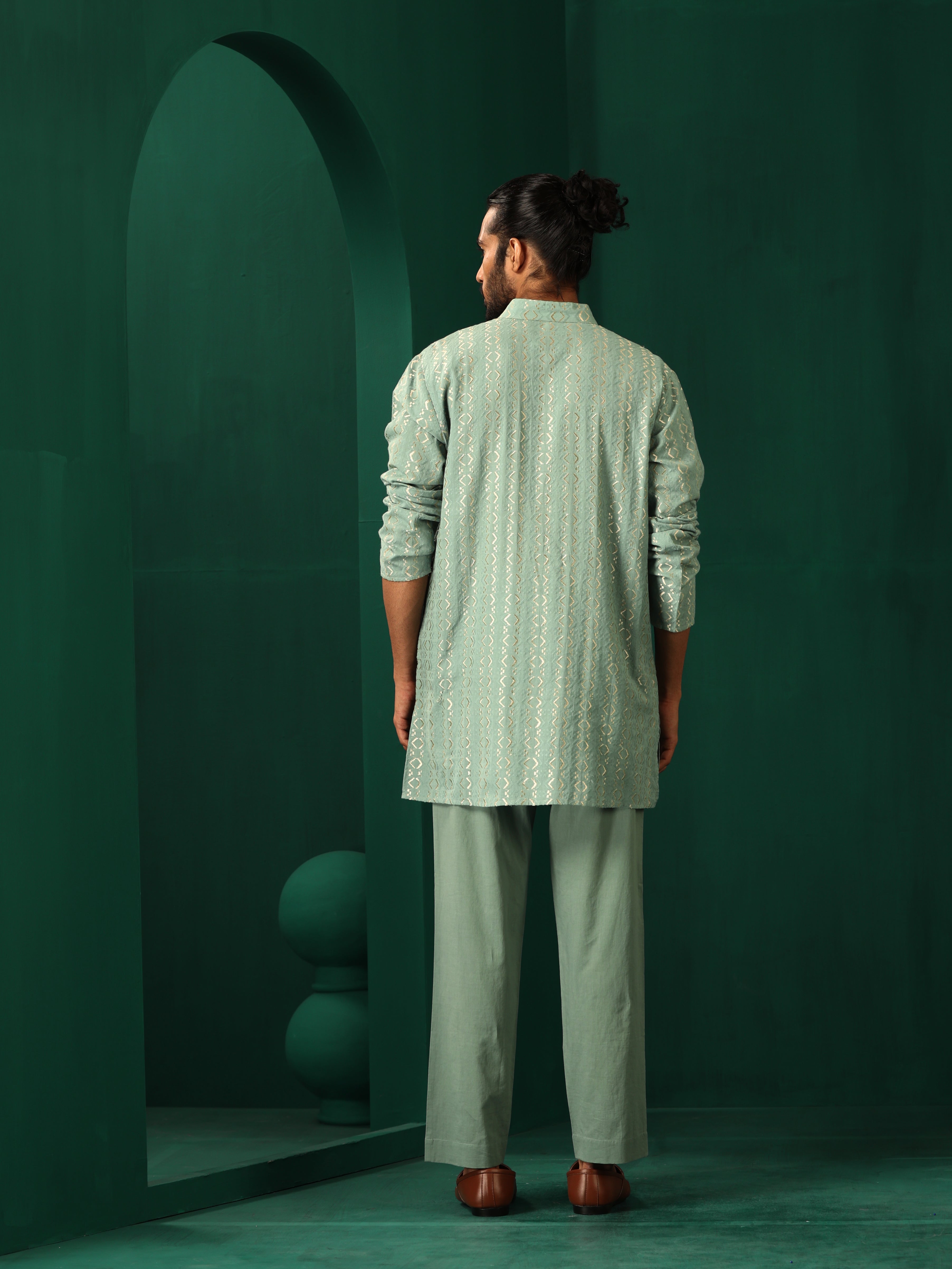trueBrowns Men Mint Green Dobby Co-ord Set