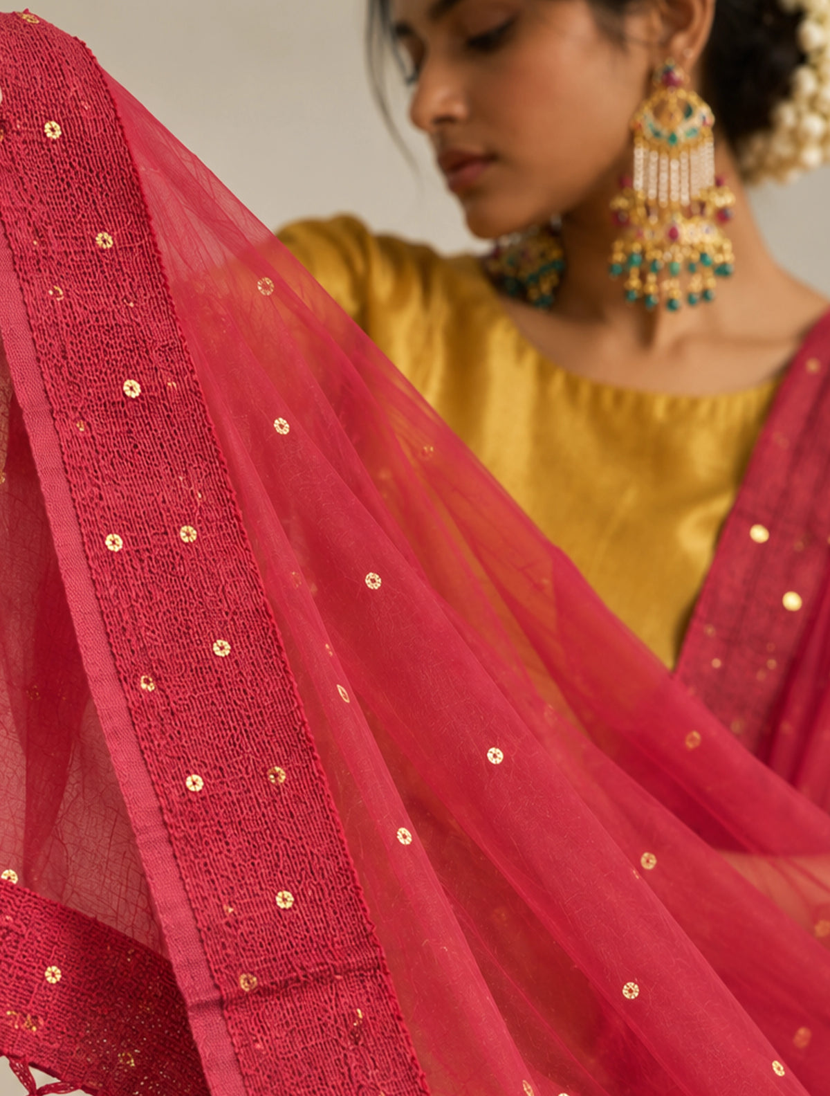 trueBrowns Red Organza Dupatta