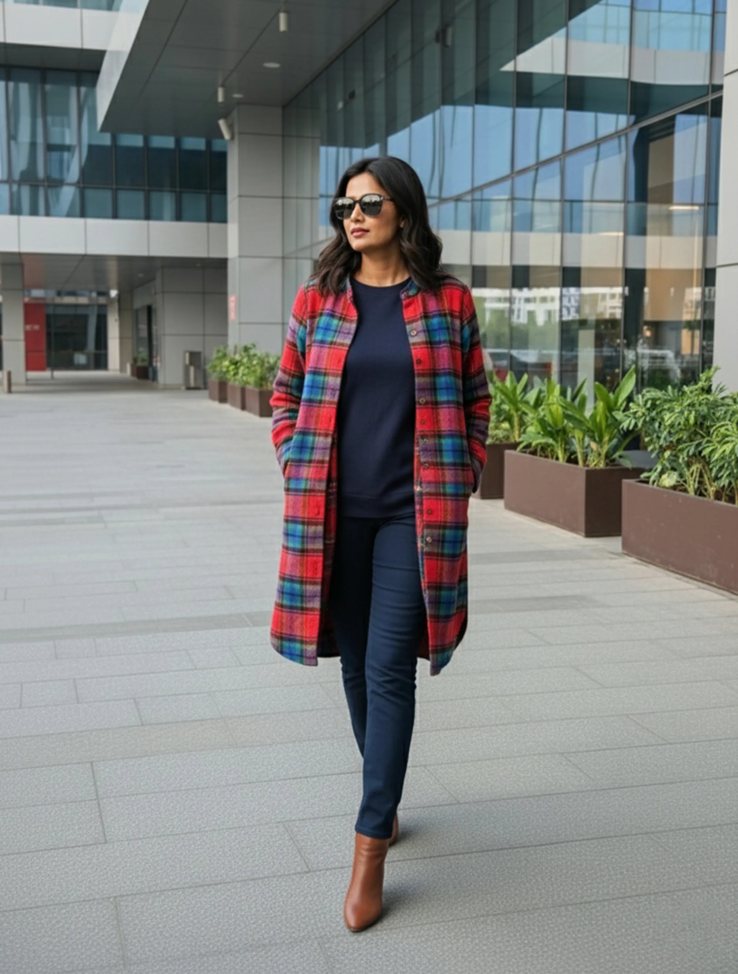 trueBrowns Red Blue Check Woollen Shirt Top
