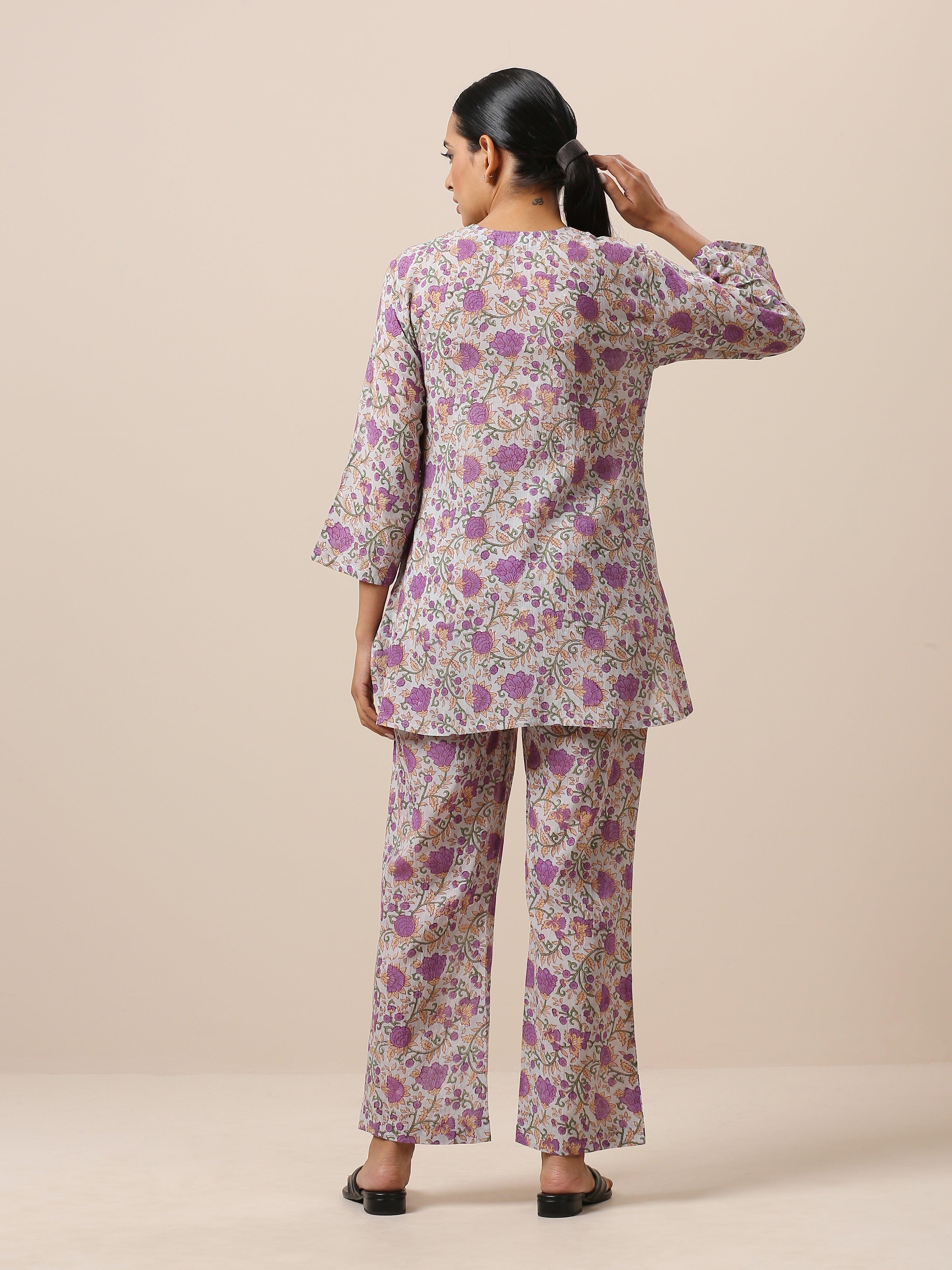 Cotton Hand Block Printed Purple Co-Ord Set - trueBrowns