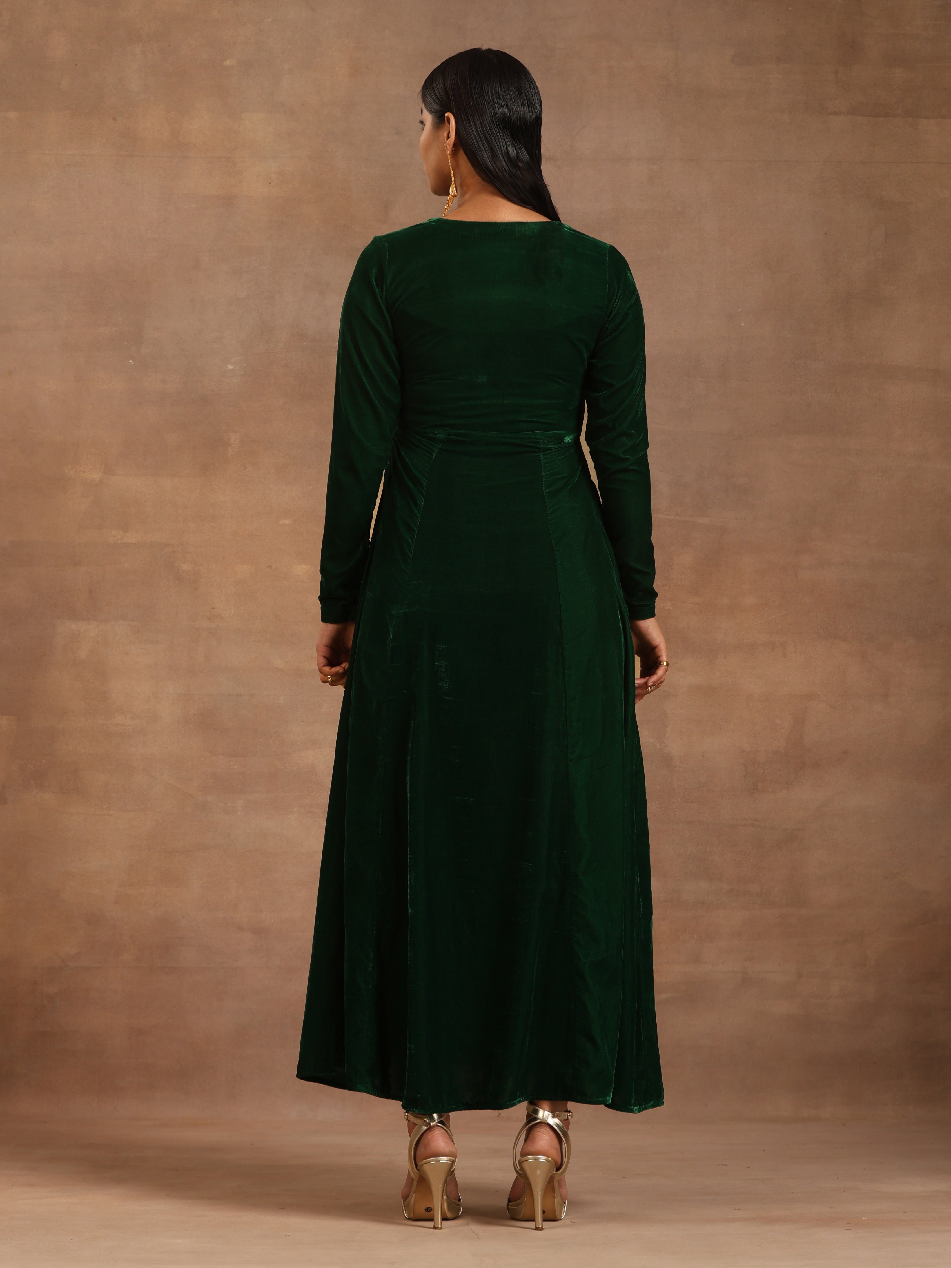 trueBrowns Green Velvet Dress