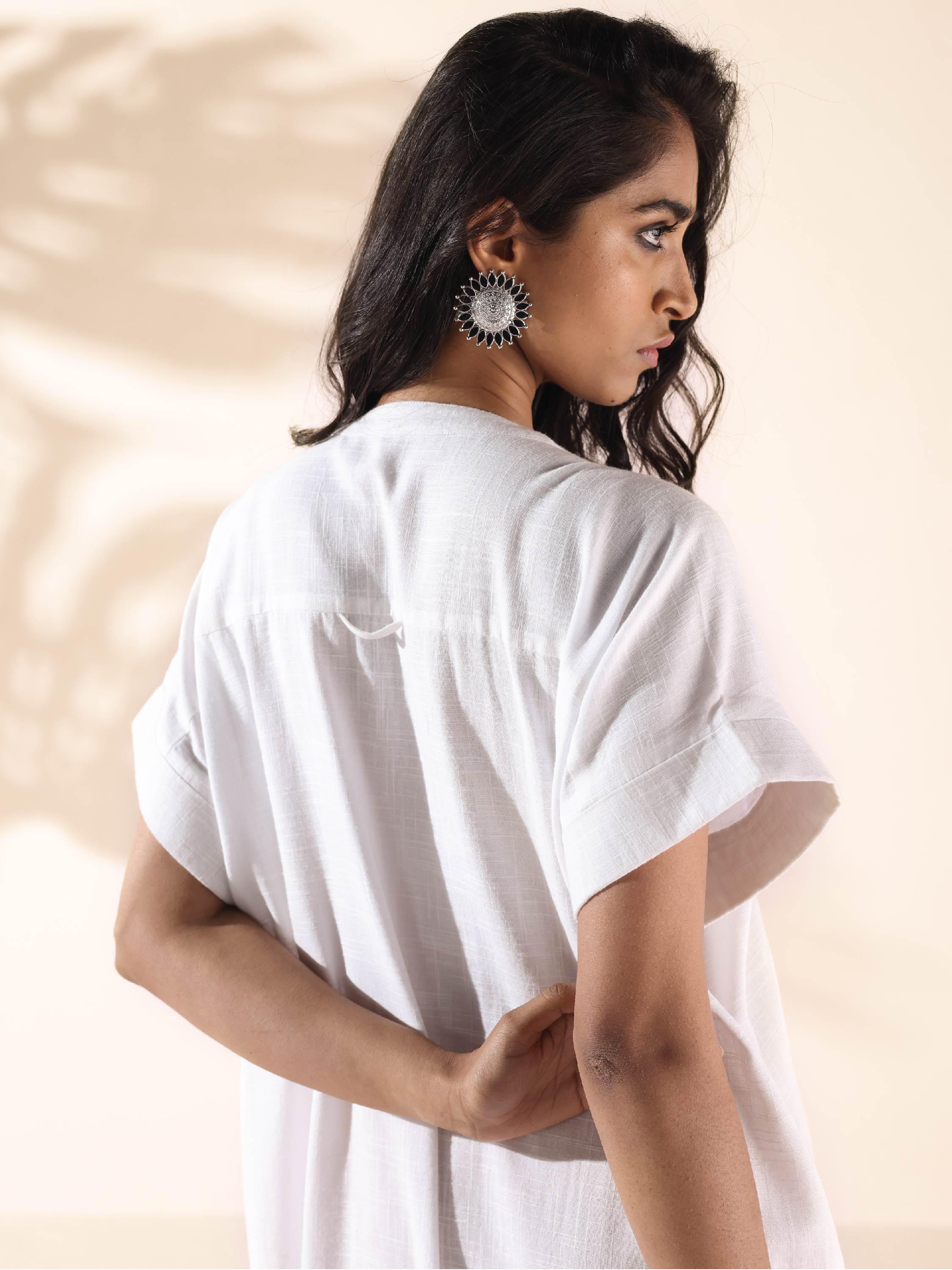 trueBrowns White Cotton Oversized Dress