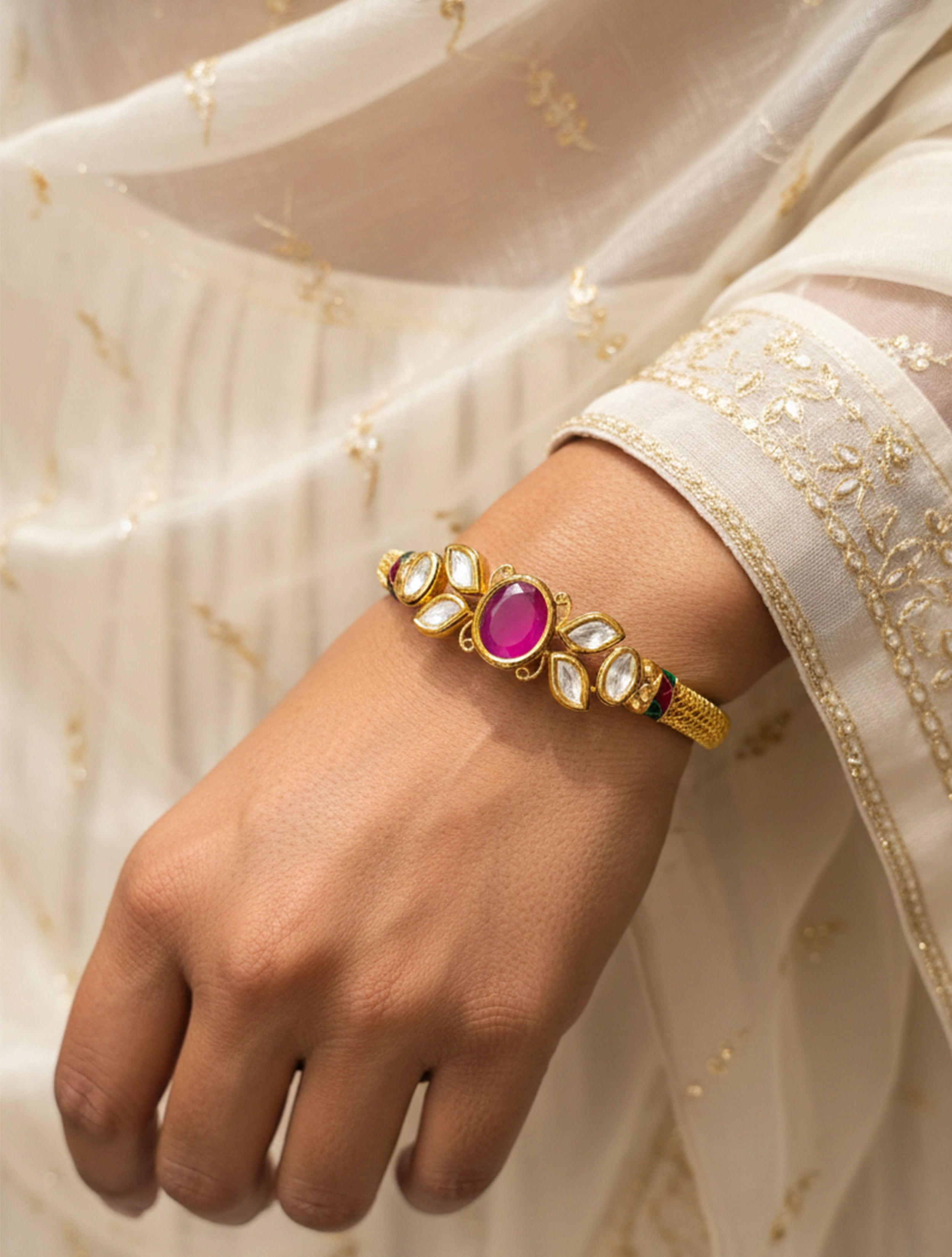 trueBrowns Golden Maroon Kundan Bracelet