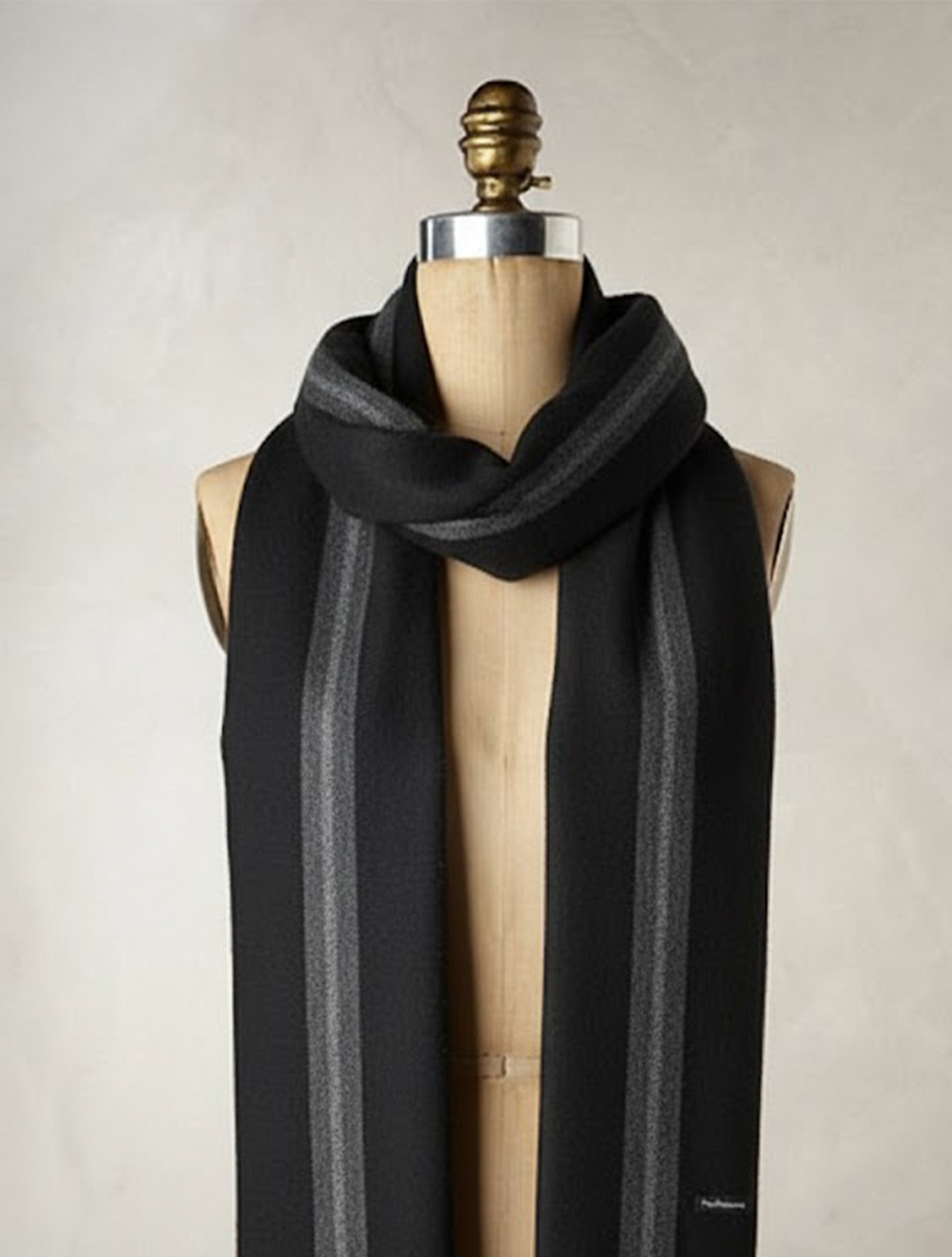 trueBrowns Black With Grey Line Woollen Stole