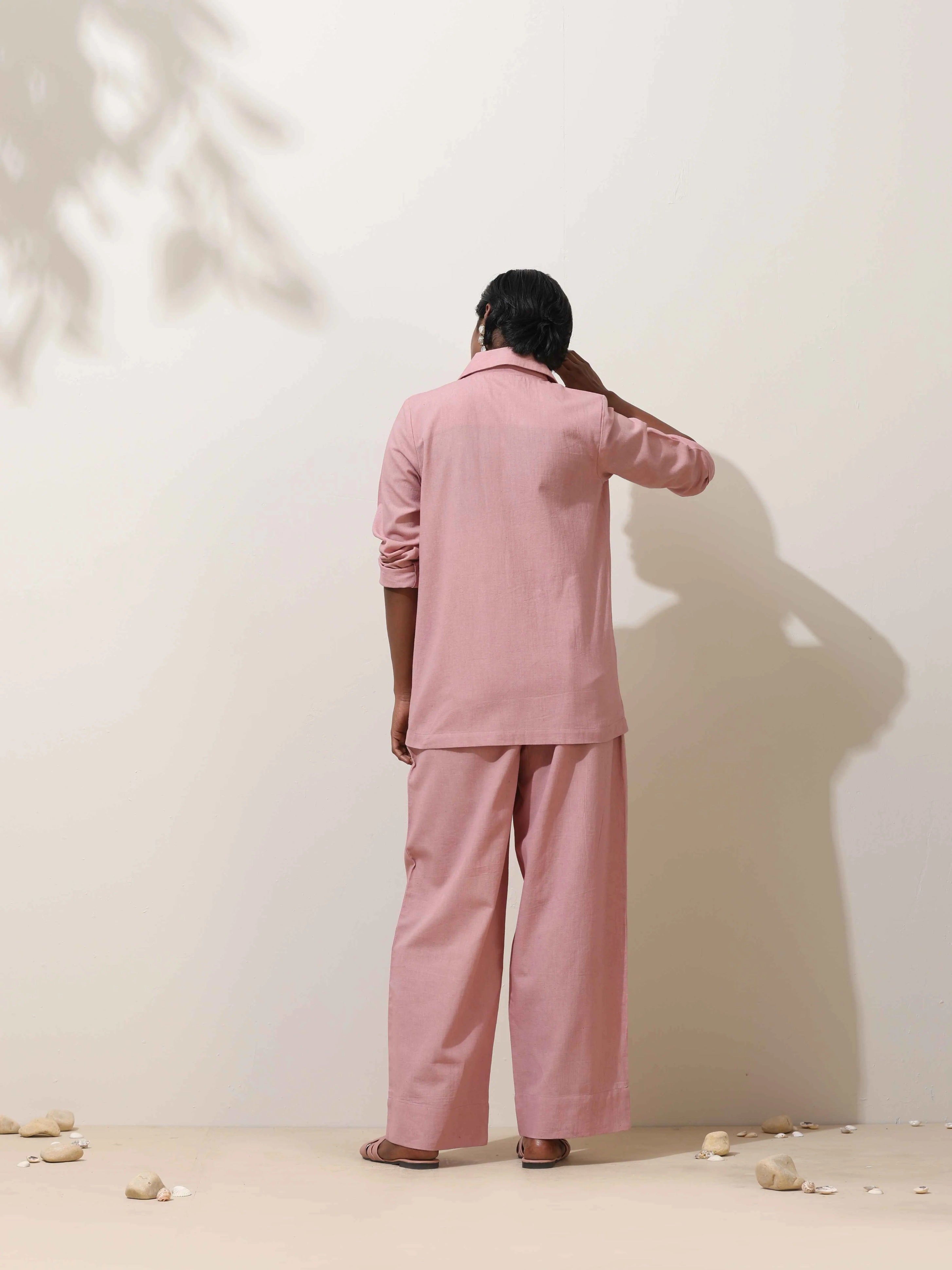 trueBrowns Pink Cotton Linen Co-Ord Set